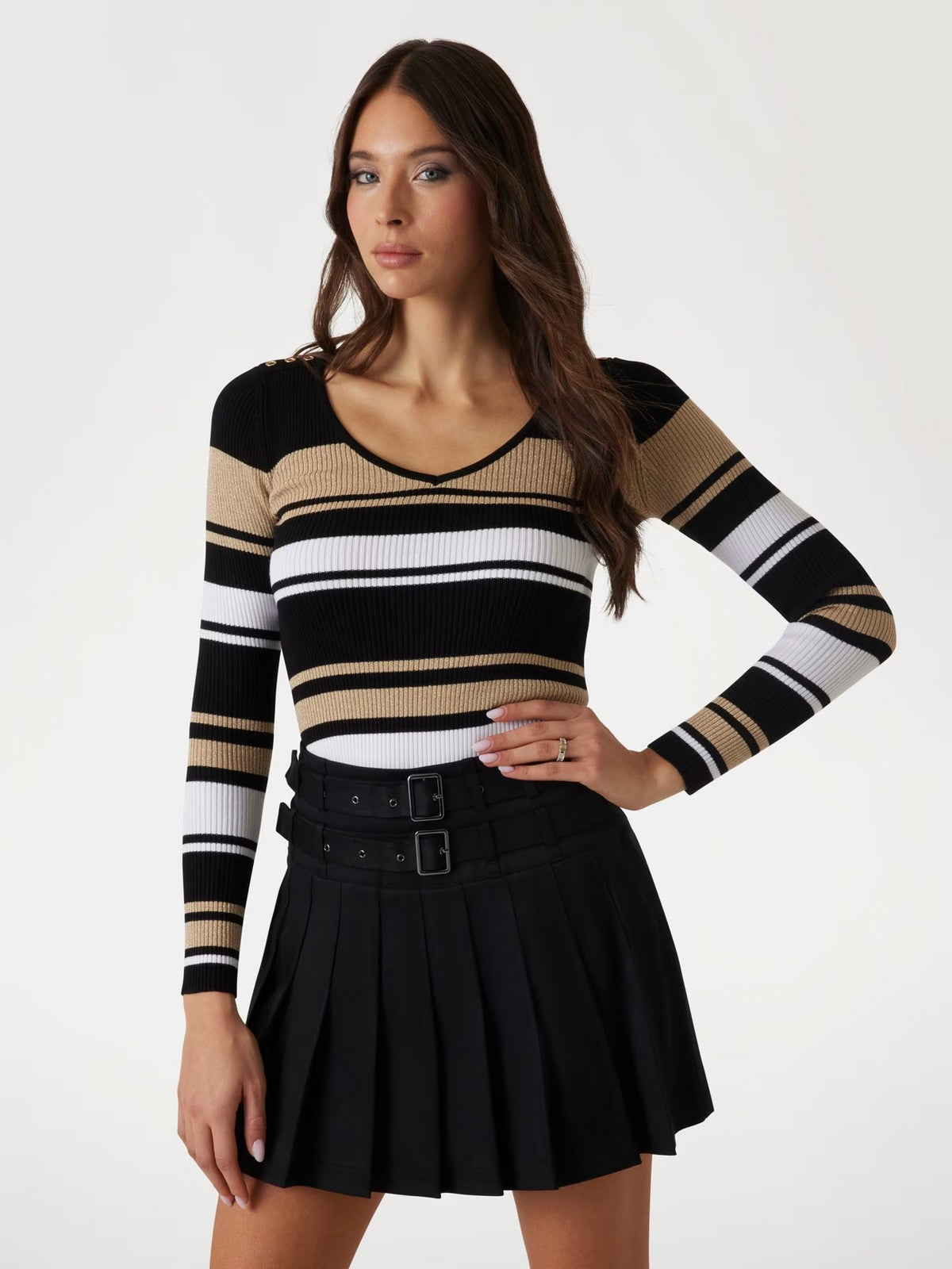 GUESS Maglione Donna EVIE STRIPED VN LS SWTR W5RR22 Z2Y72 S04F Nero gioboutiqueweb