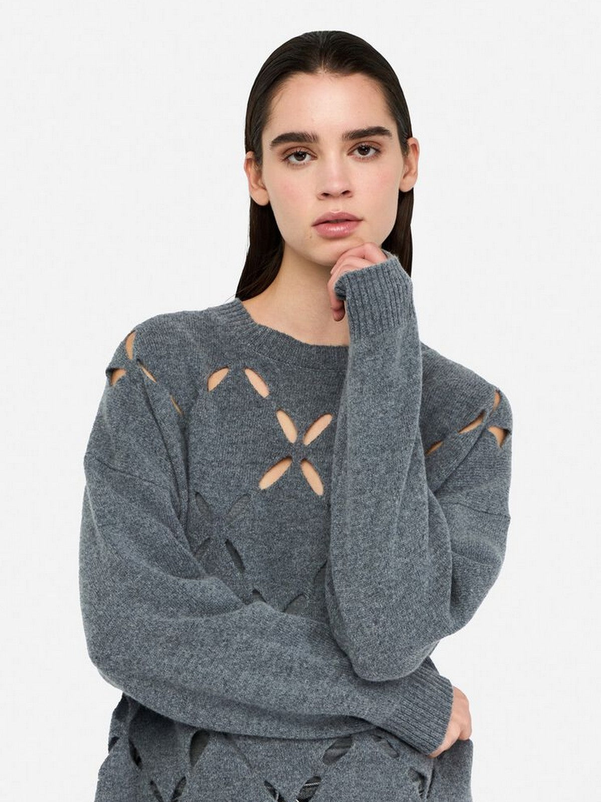 LIU JO WHITE Maglione Donna MF5039MS009 02050 GRIGIO MD.MELANGE