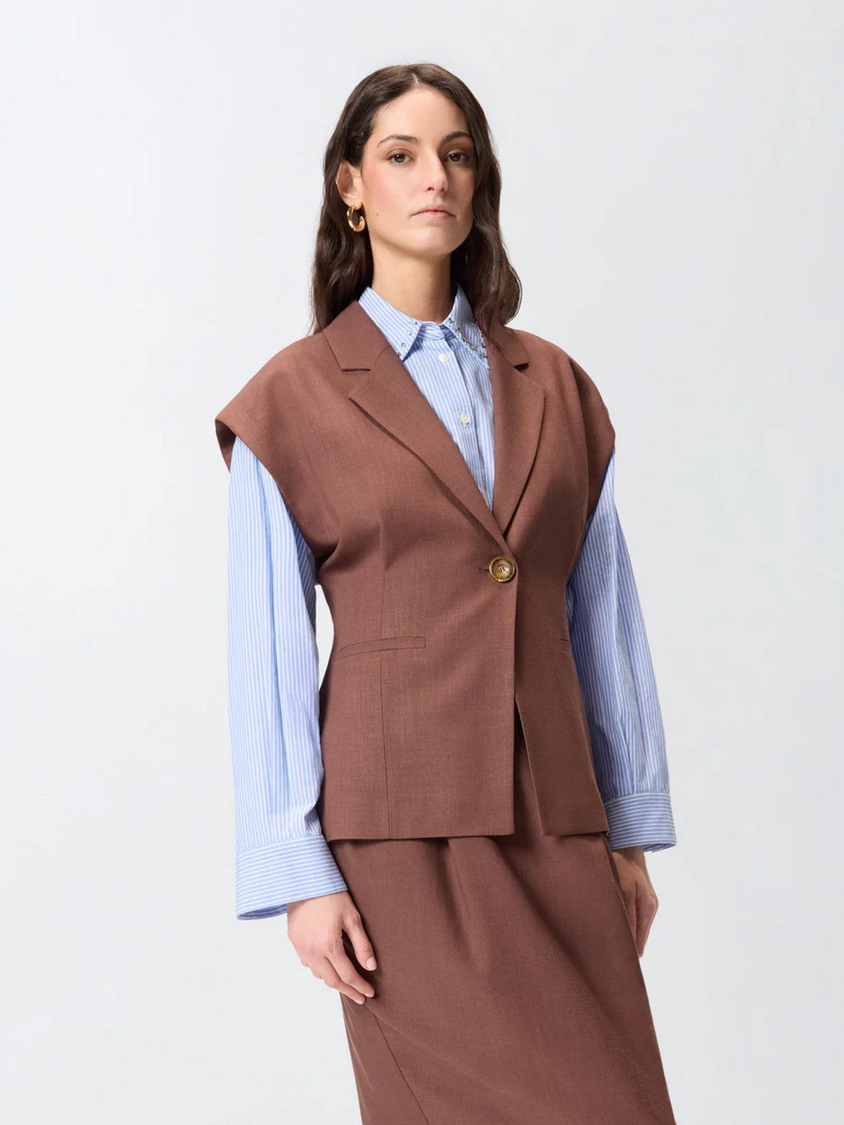 PINKO Gilet Donna FLOELLA GIACCA FRISOTTINO 106509-A2W6 L78 MARRONE TERRA X PIANTE gioboutiqueweb