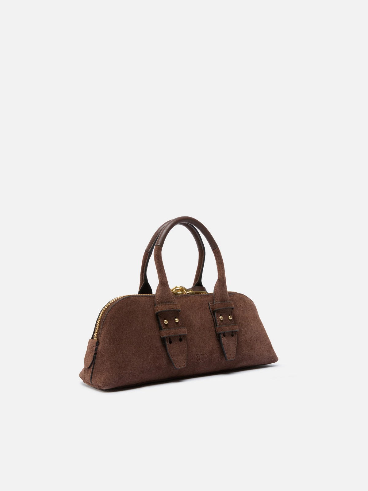 PINKO Borsa Donna BOWLING BAG HORIZONTAL SUEDE 105334-A2JH L74V MARRONE CASTANO MATT GOLD gioboutiqueweb