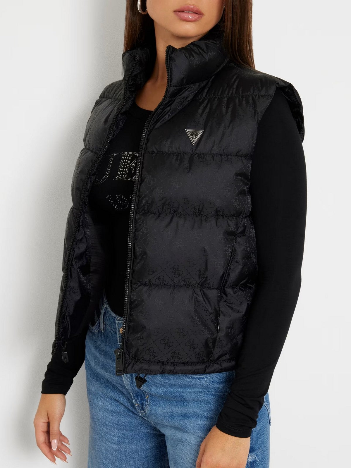 GUESS Gilet Donna NEW 4G LOGO PADDED VEST W4YL15 WGAL2 JBLK Nero gioboutiqueweb