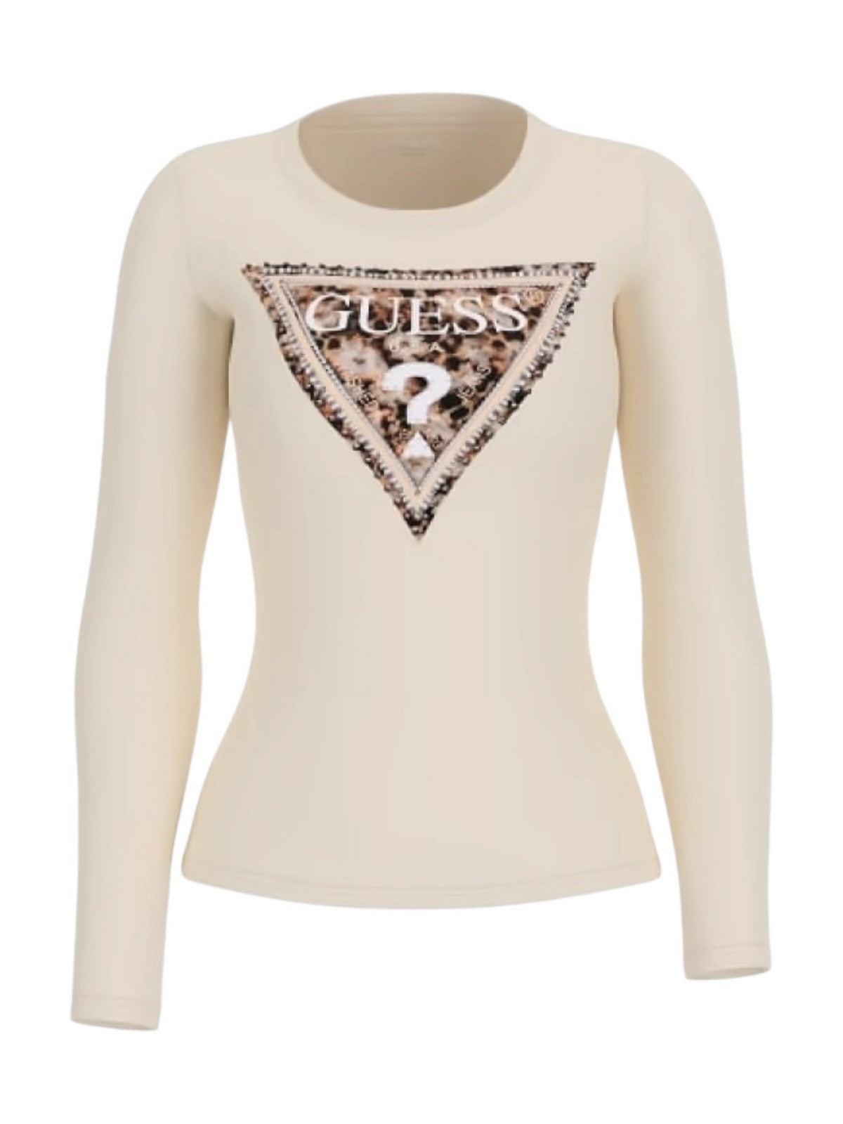 GUESS T-shirt Donna LS CN LEO TRIANGLE TEE W6RI33 J1314 G047 PEARL WHITE gioboutiqueweb