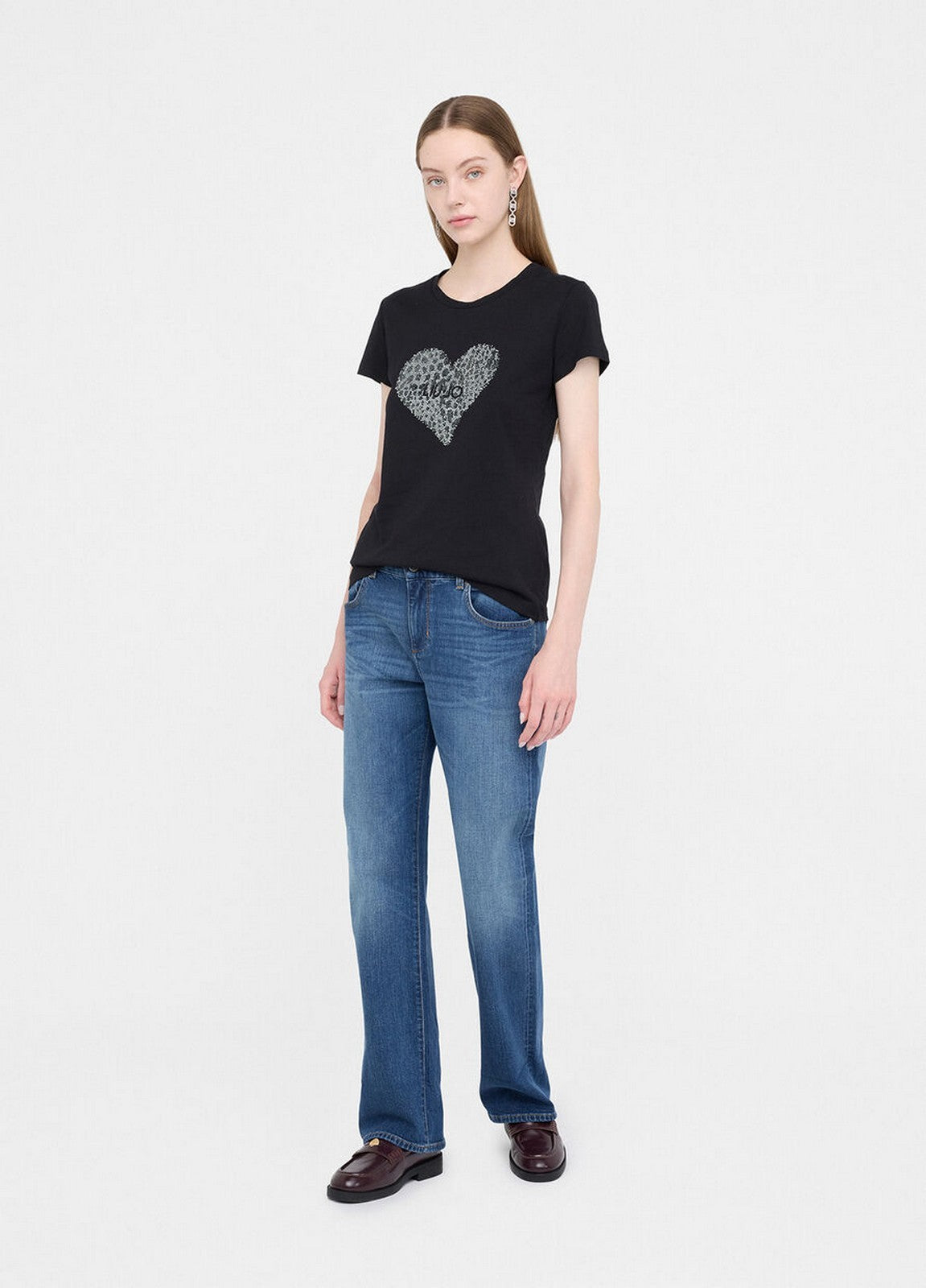 LIU JO BLUE DENIM T-shirt Donna UF5264JS923 M9938 Nero/heart LiuJo poi