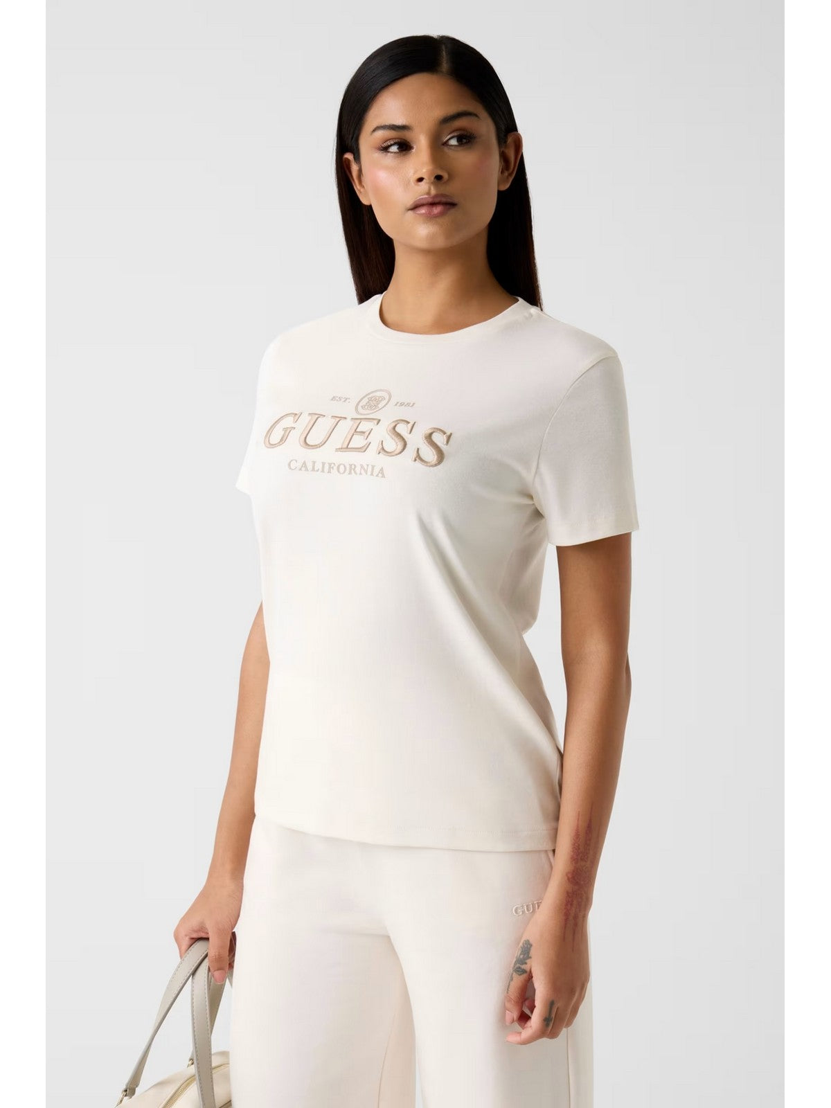 GUESS SPORT T-shirt Donna ARABELLA CN SS T-SHIRT V6RI06 KD741 G027 WHITE GLAM