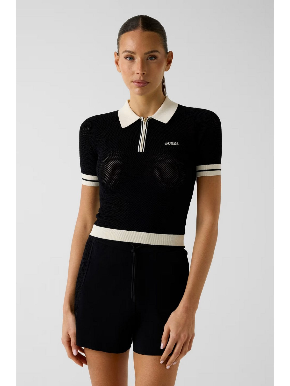 GUESS SPORT Polo Donna GABRY SS CROPPED POLO SWTR V6GR04 Z0725 JBLK Jet Black A996 gioboutiqueweb