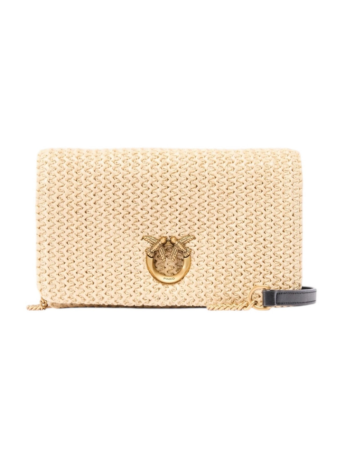 PINKO Borsa Donna CLICK SOFT HORIZONTAL MINI RAF 106023-A391 C24Q RAFIA/NERO-ANTIQUE GOLD gioboutiqueweb