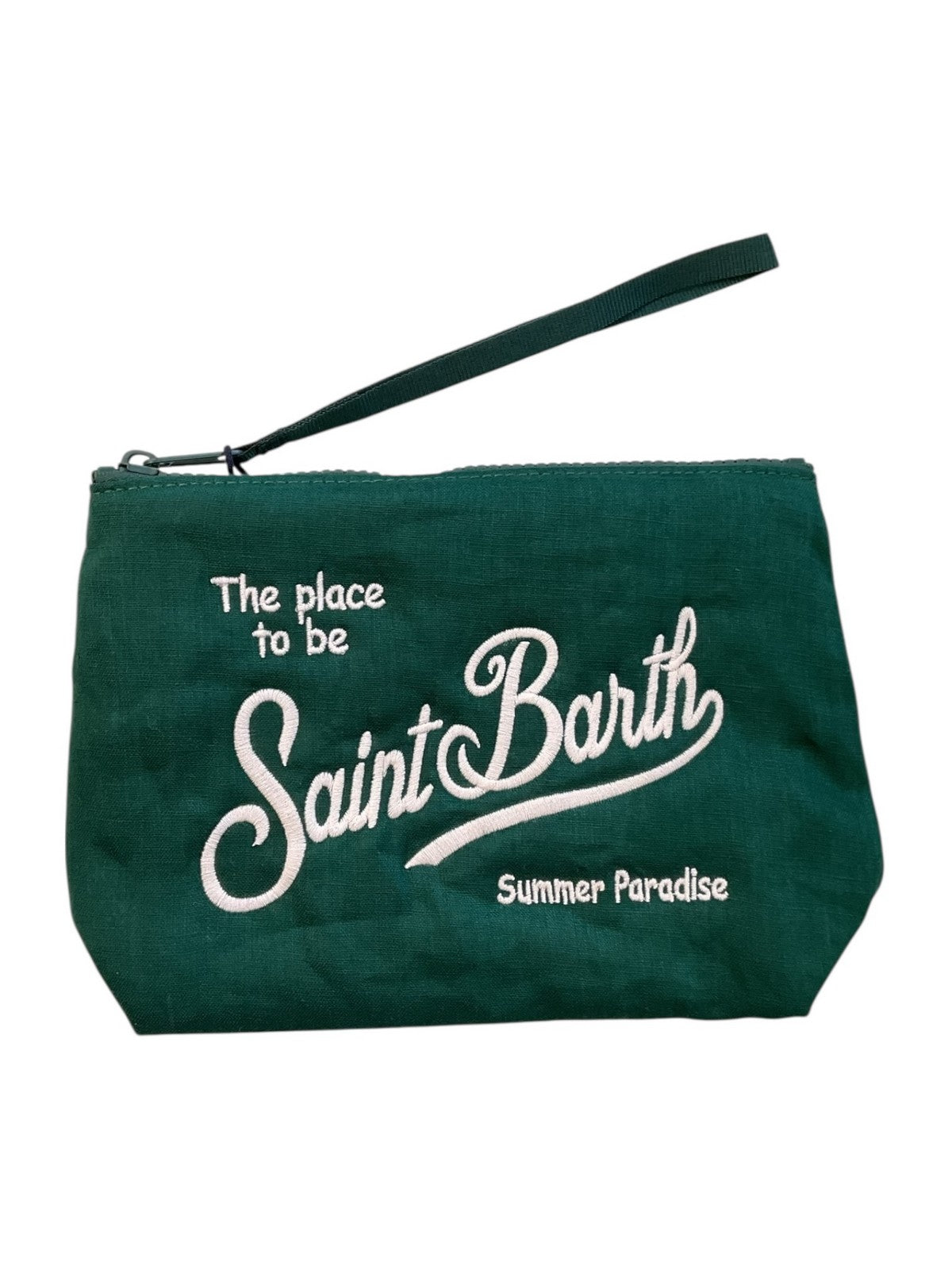 MC2 SAINT BARTH Pochette Unisex adulto ALINE SOFT LINEN 01281L VINTAGE 51 BRITISH GREEN EMB gioboutiqueweb