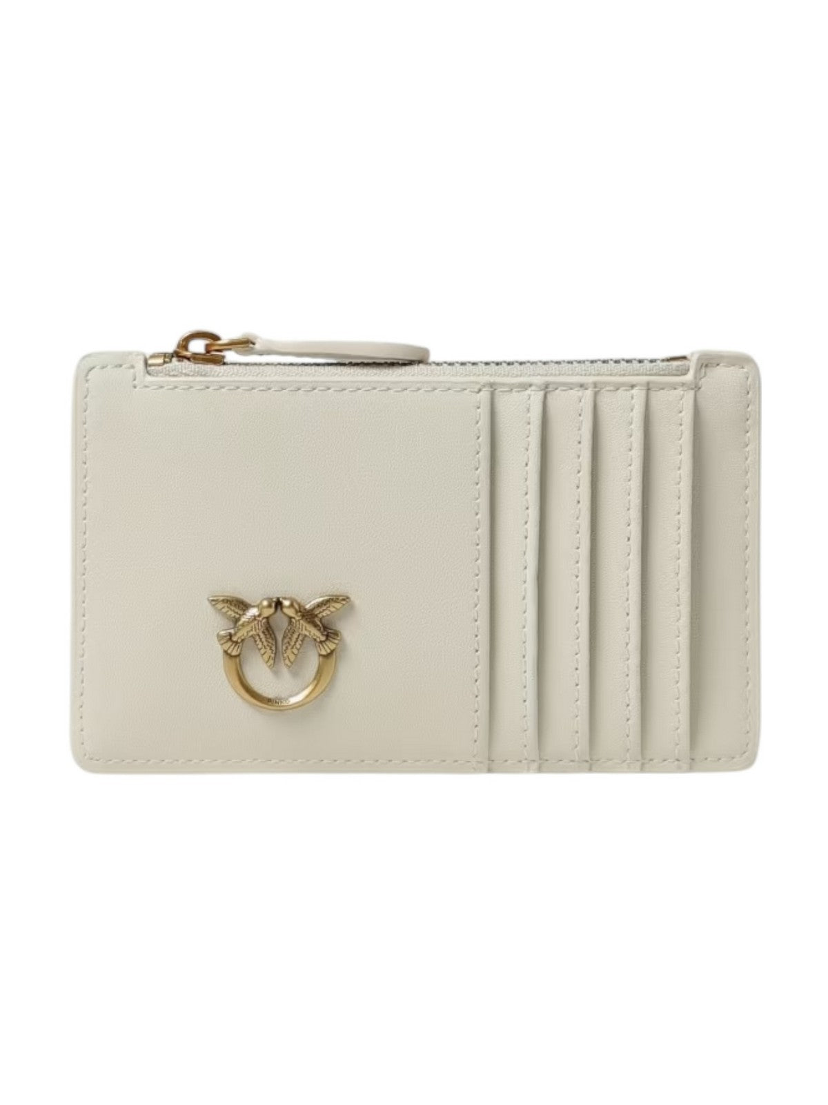PINKO Portafoglio Donna AIRONE CARDHOLDER VITELLO SETA 100251-A0F1 Z14Q BIANCO SETA-ANTIQUE GOLD gioboutiqueweb
