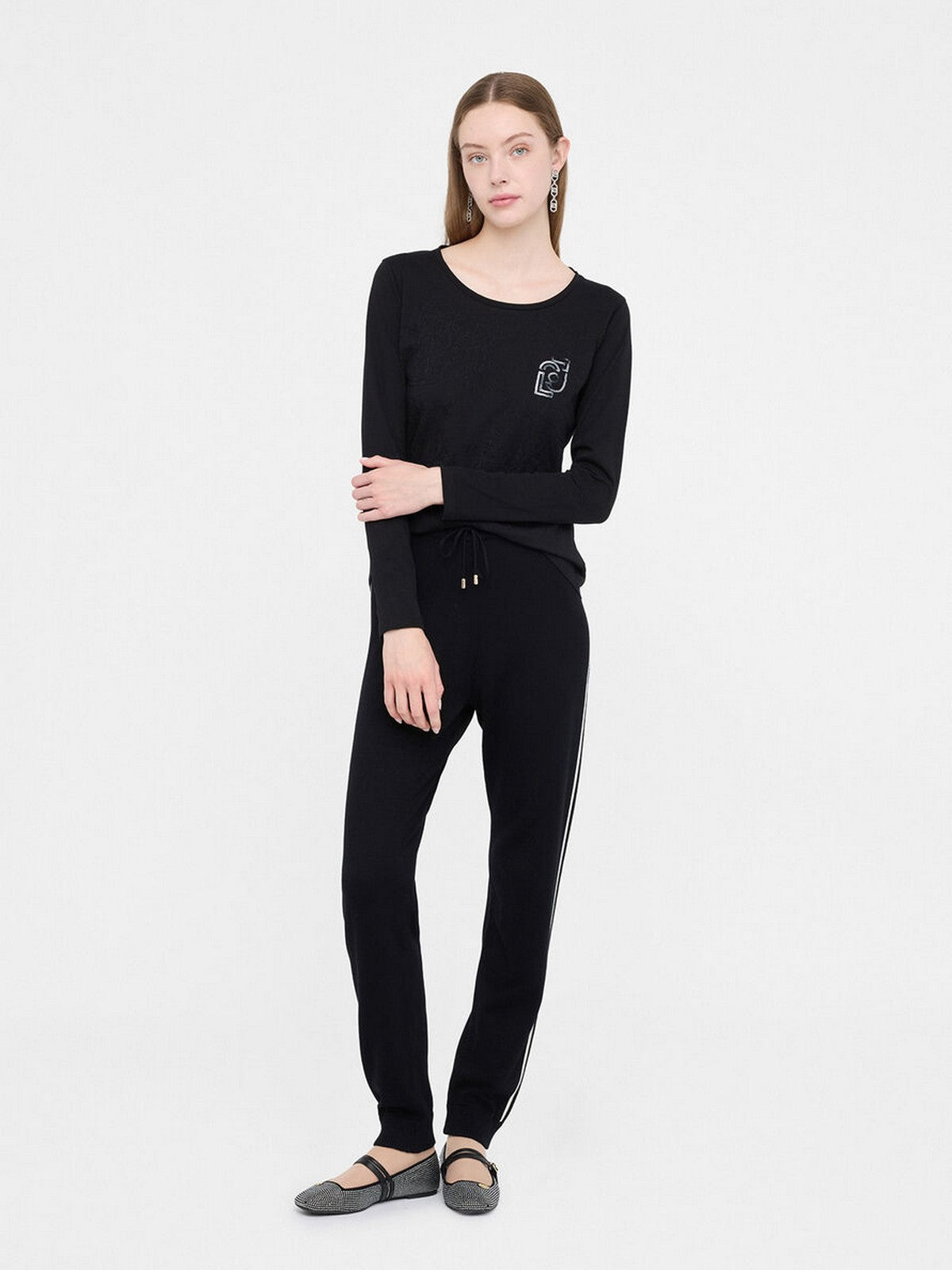 LIU JO SPORT Pantalone Donna TF5029MS49I 03N66 Nero/bianco latte