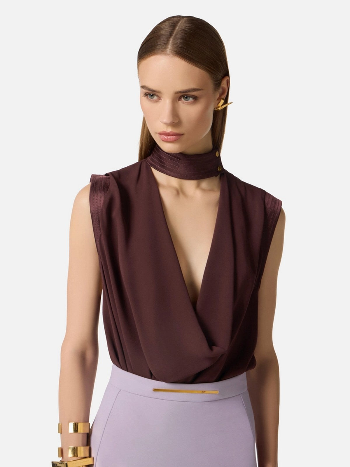 ELISABETTA FRANCHI Top Donna CA13461E2 644 CACAO gioboutiqueweb