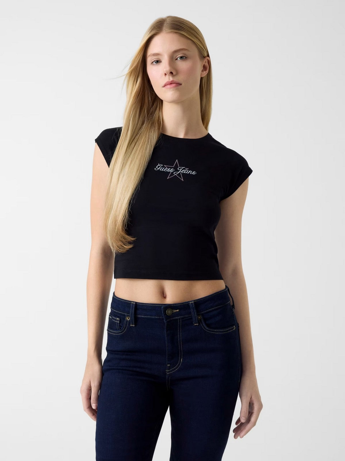 GUESS T-shirt Donna GJ SS RAGLAN STAR BABY TEE W6RI21 J1314 JBLK Jet Black A996