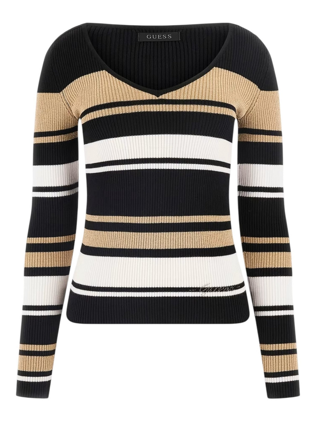 GUESS Maglione Donna EVIE STRIPED VN LS SWTR W5RR22 Z2Y72 S04F Nero gioboutiqueweb