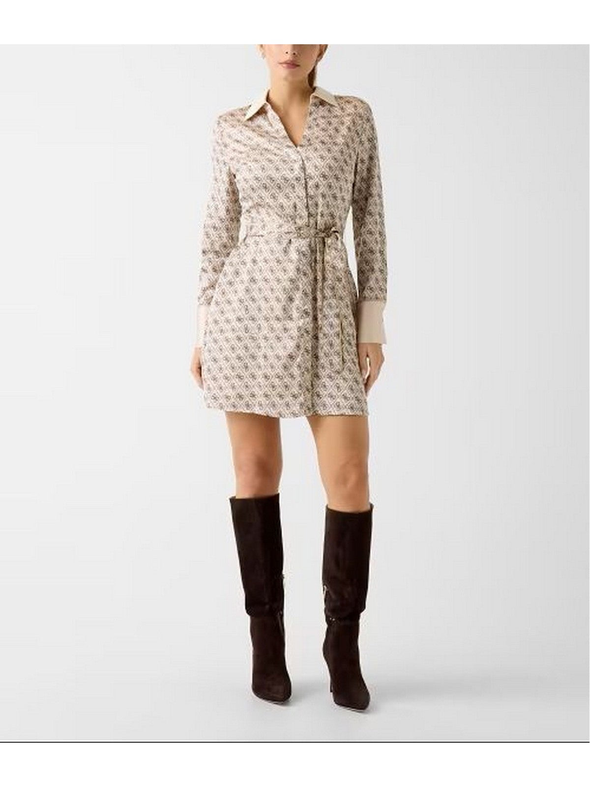 GUESS Abito Donna LS BLERTA CHEMISIER DRESS W6RK90 WF1T2 P1WE 4G ALL OVER LOGO LOV