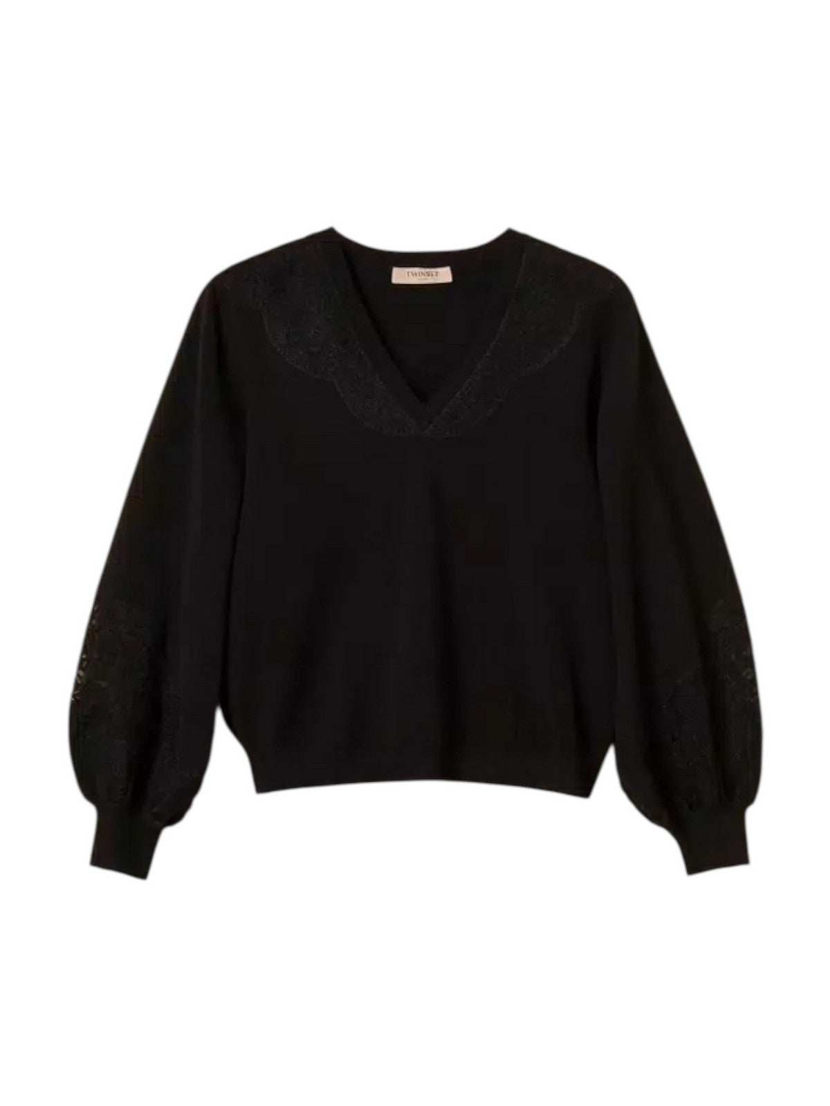TWINSET Maglione Donna MIX VISCOSE & MESH EMBROIDERED INTARSIA 252TT3440 00006 Nero gioboutiqueweb