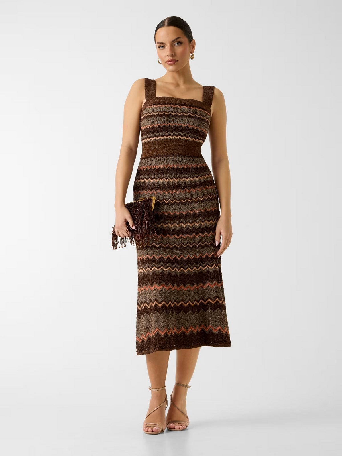 MARCIANO Abito Donna SUKI SL SQUARED NECK SWTR DRES G6GK42 Z0640 FMDZ BROWN/GOLD MULTI gioboutiqueweb