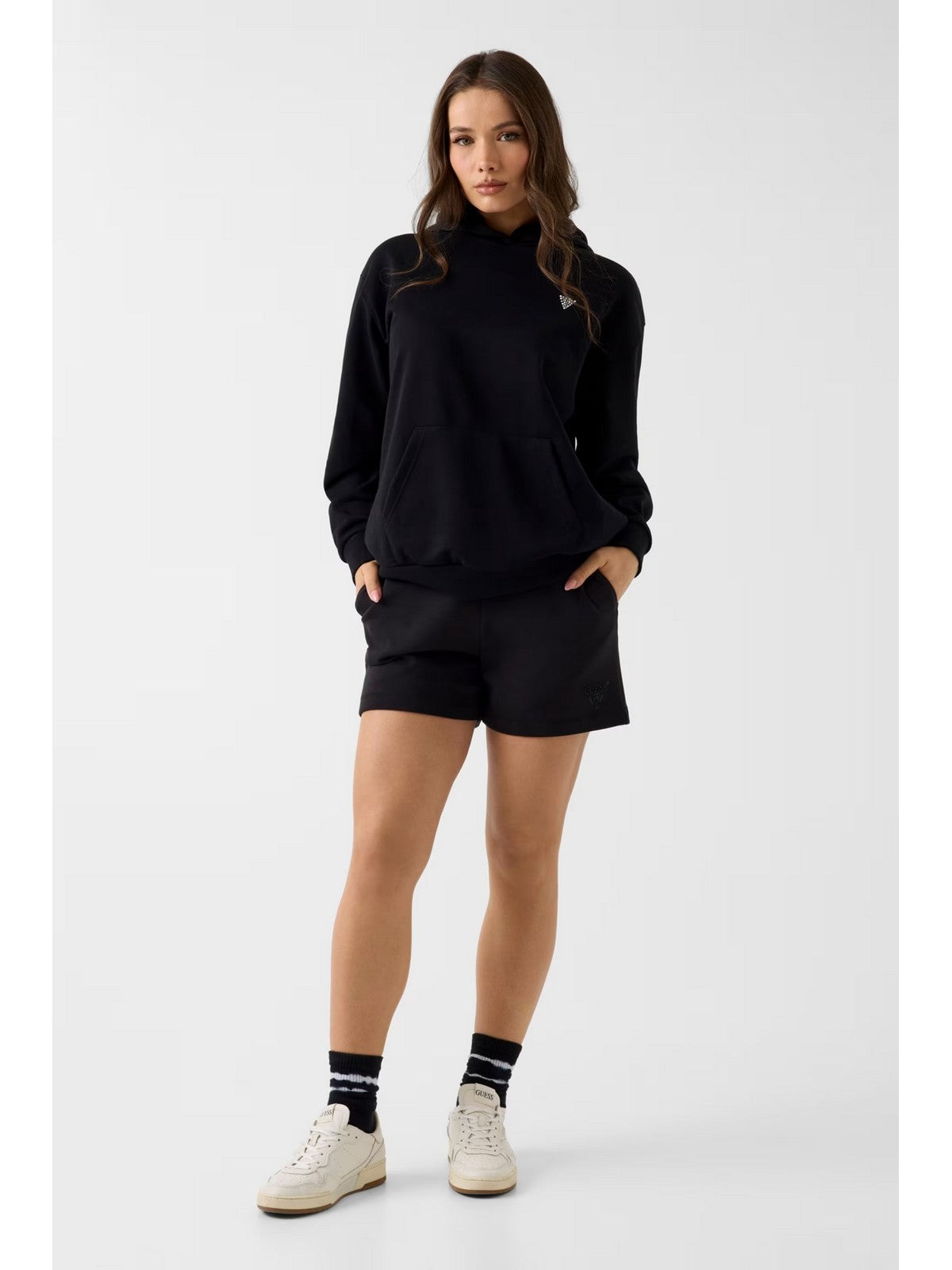 GUESS SPORT Felpa Donna SILVY HOODIE V6GQ18 K3513 JBLK Jet Black A996 gioboutiqueweb