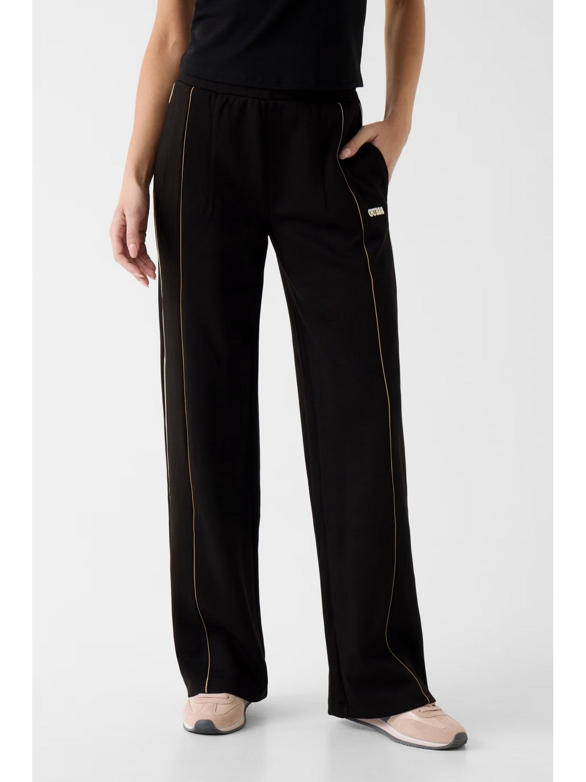 GUESS SPORT Pantalone Donna GEORGIA WIDE LEG PANTS V6RB00 KD852 JBLK Jet Black A996 gioboutiqueweb