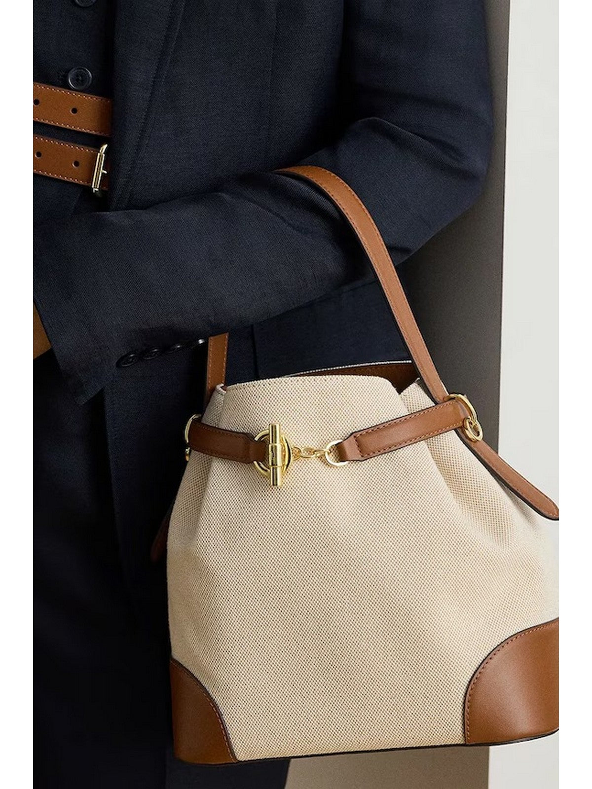 LAUREN RALPH LAUREN Borsa Donna BLKE MD BCKT-BUCKET BAG-MEDIUM 431P04294 005 NTRL/BUFF CANVAS/LAUREN TAN