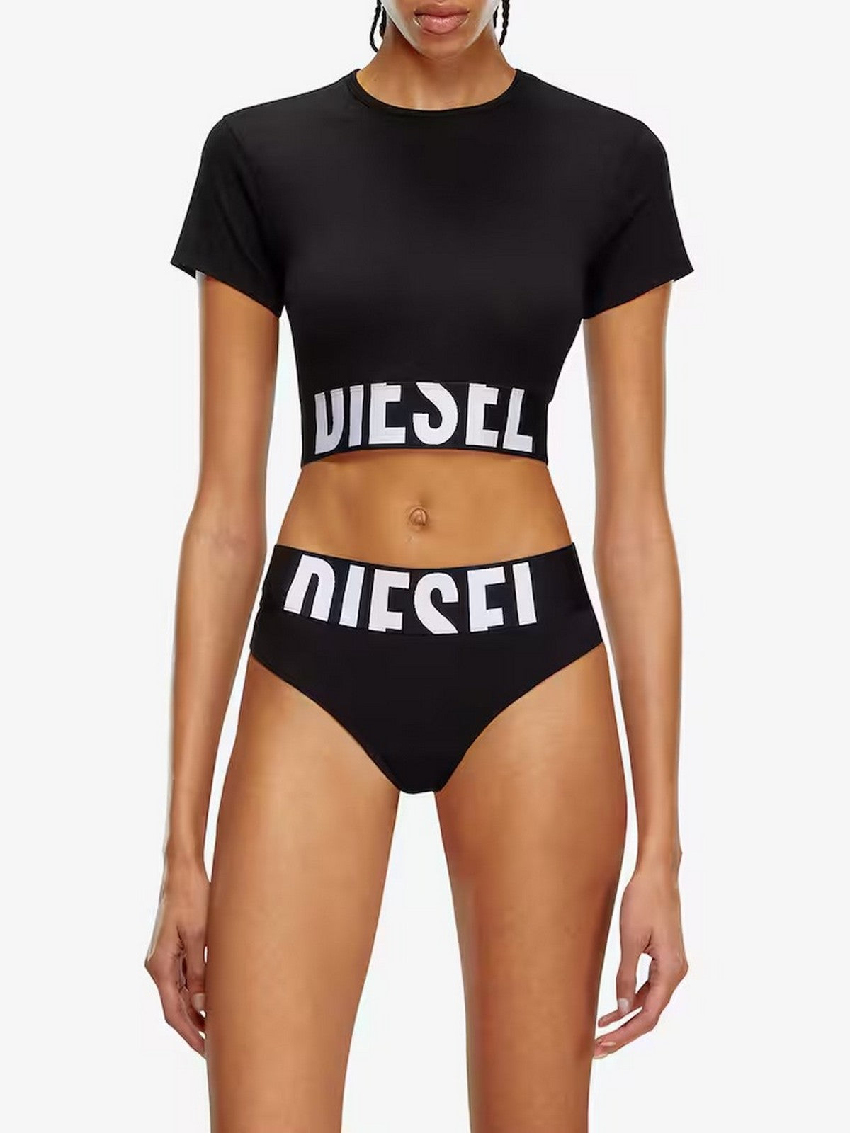 DIESEL T-shirt Donna UFTEE-SPORT-CROPPED-T-SHIRT MAGLIETTA A14593 0HMAU 9XX 001 - BLACK gioboutiqueweb