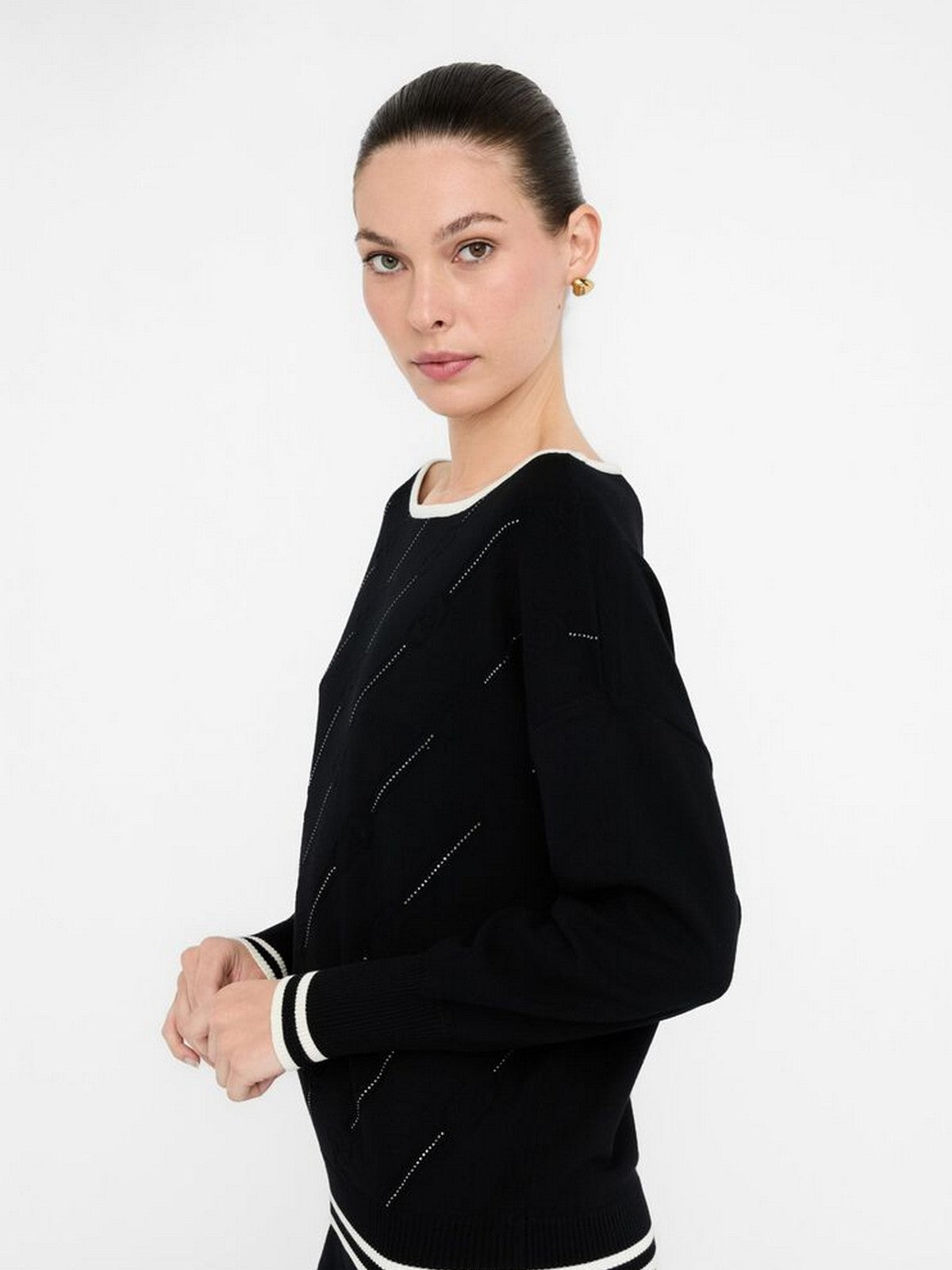 LIU JO SPORT Maglione Donna TF5206MS63L 03N66 Nero/bianco latte