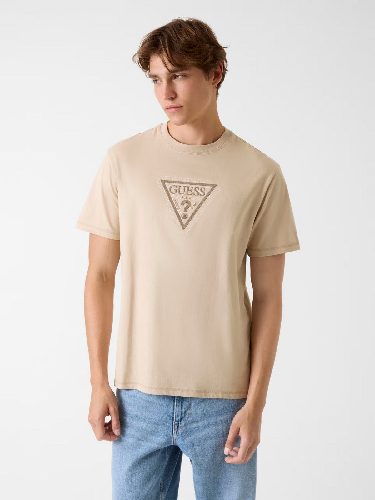 GUESS T-shirt Uomo SS CN TERRY LOGO TEE M6RI23 K8FQ4 G1DR NEUTRAL SAND gioboutiqueweb