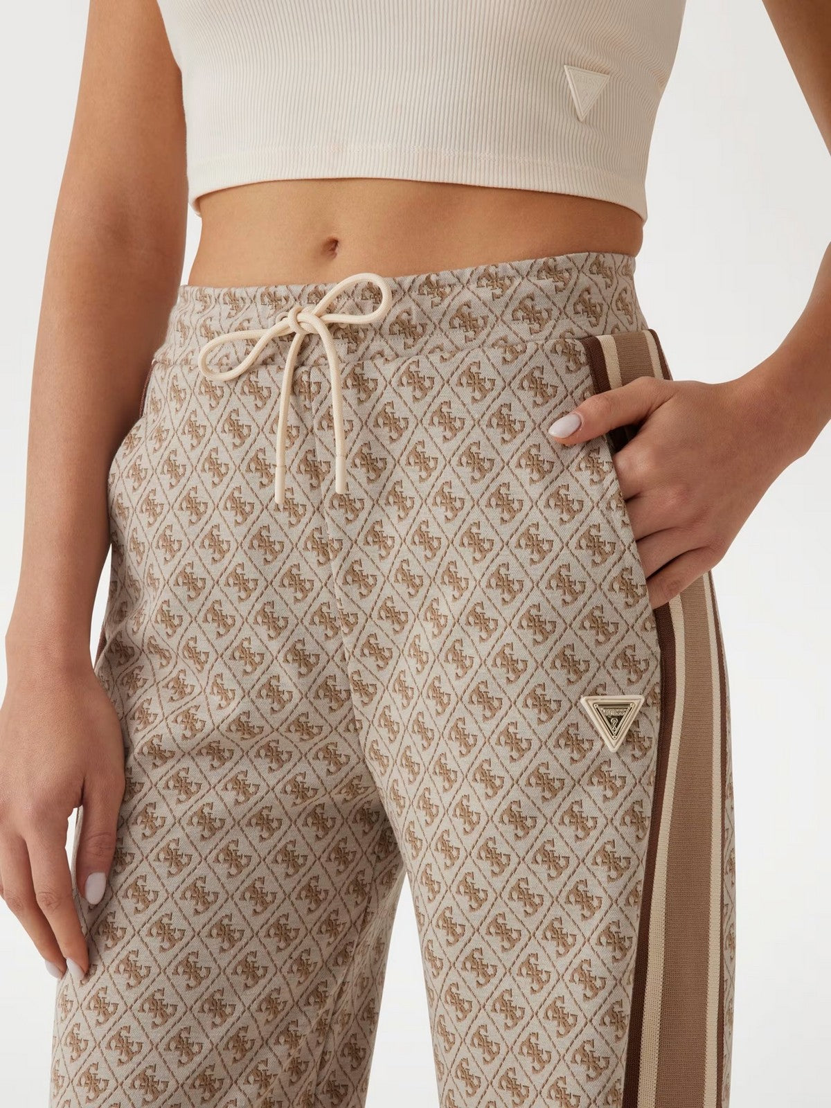 GUESS SPORT Pantalone Donna JEAN G LOGO STRAIGHT V5RB03 KCO90 FN4T Beige gioboutiqueweb