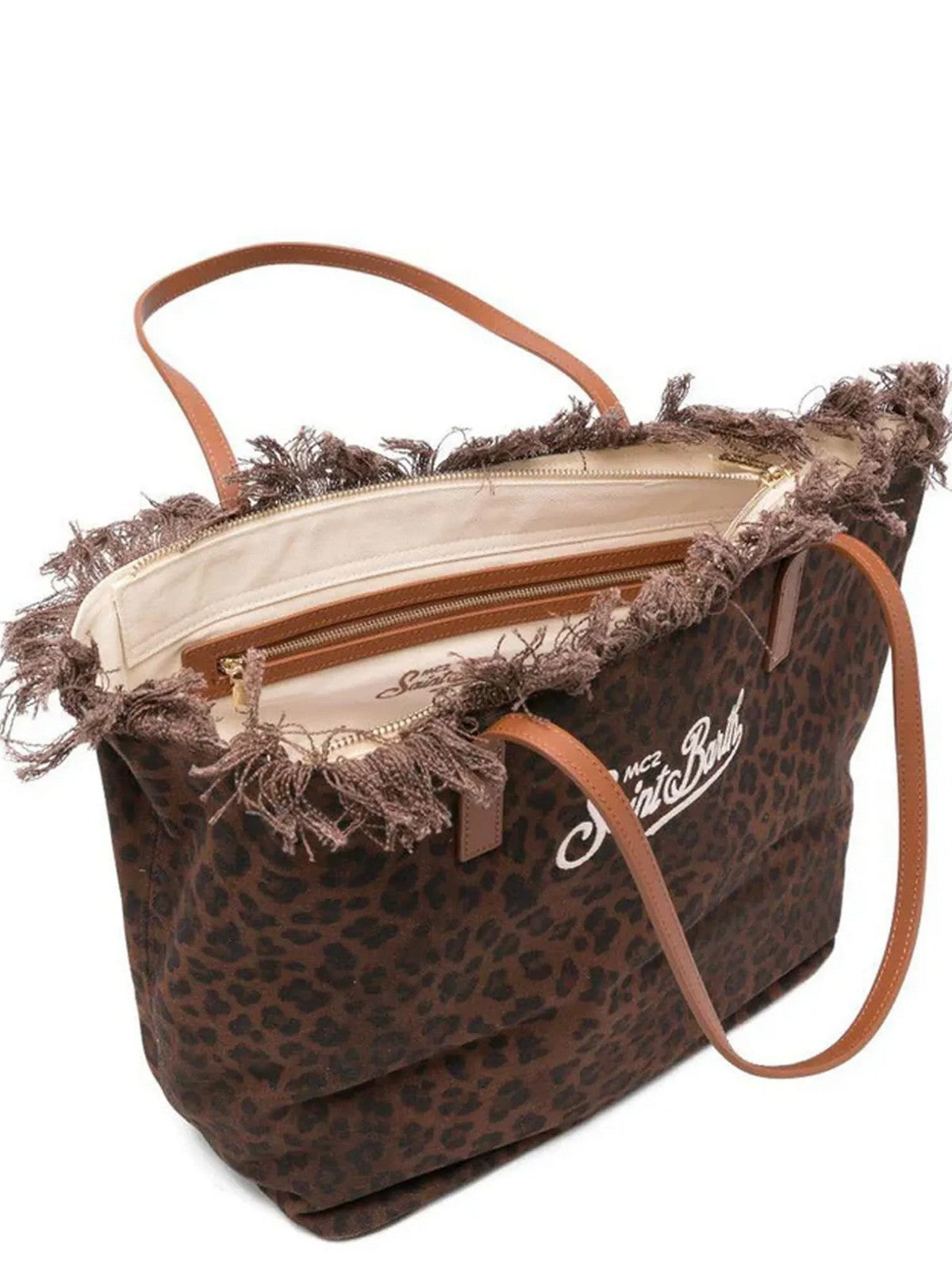MC2 SAINT BARTH Borsa Donna CITY BAG FRINGE 00588L CANVAS DARK LEOPARD 18 EMB
