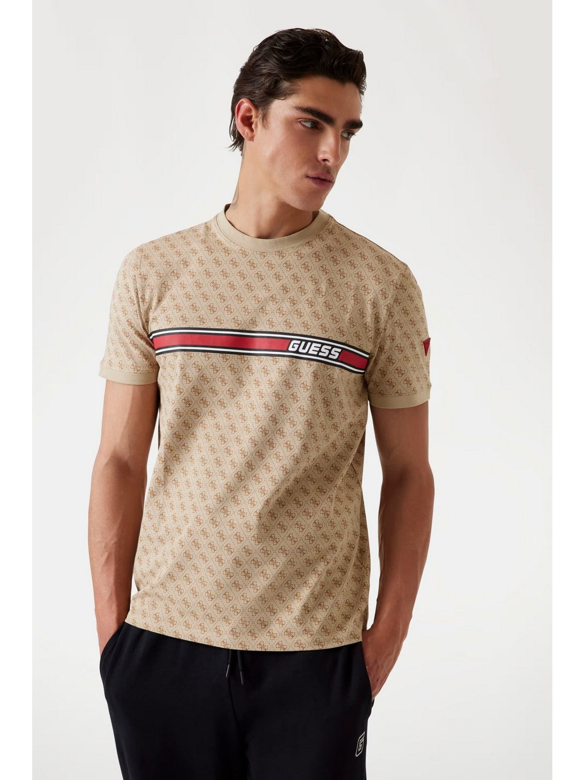 GUESS SPORT T-shirt Uomo JAMEY T-SHIRT Z2BI09 J1314 P13W 4G AOP BEIGE BLANCO