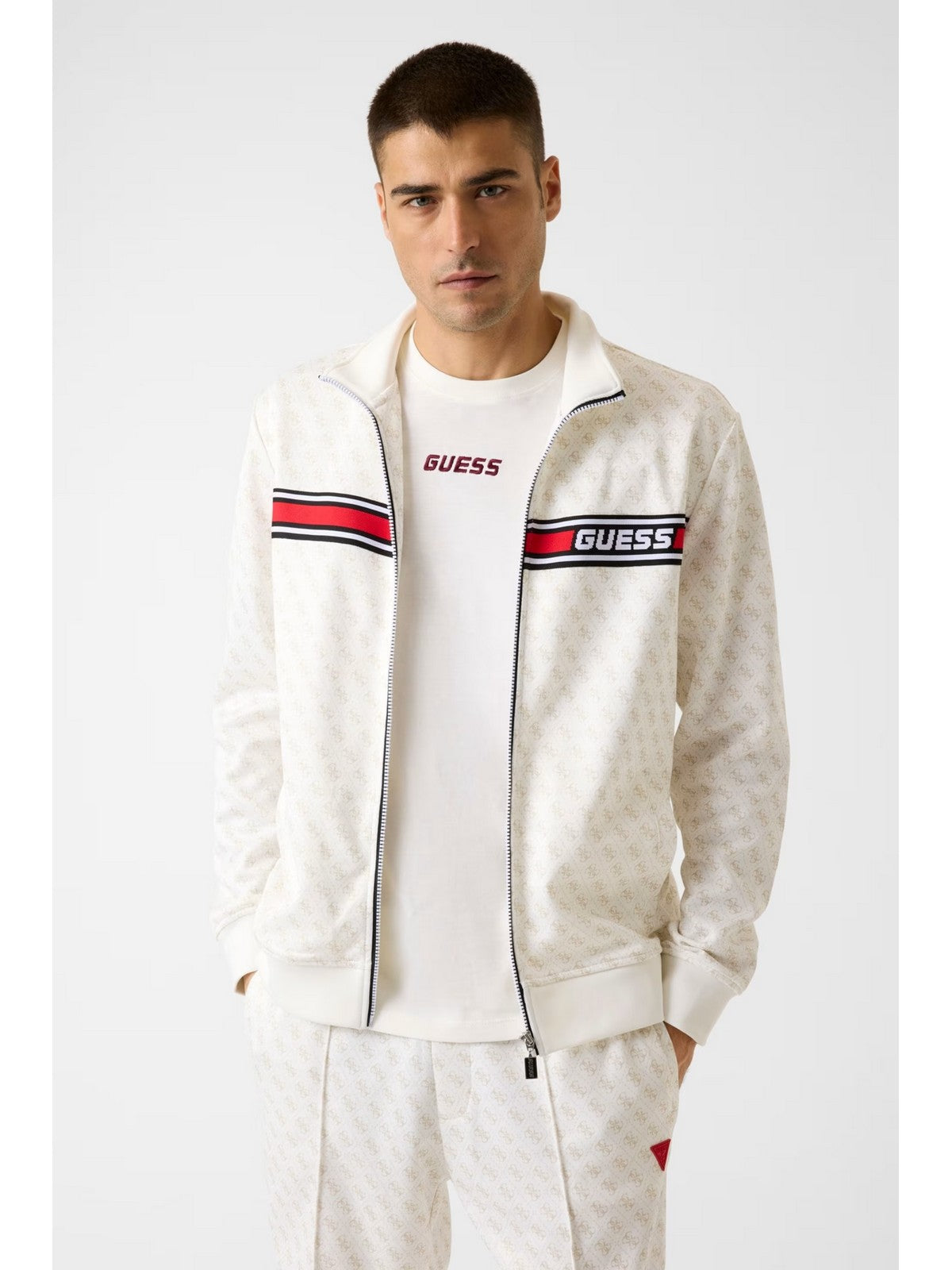 GUESS SPORT Felpa Uomo KORBIN FULL ZIP TRACKSUIT Z2BQ06 K7122 P05N 4G AOP PURE WHITE