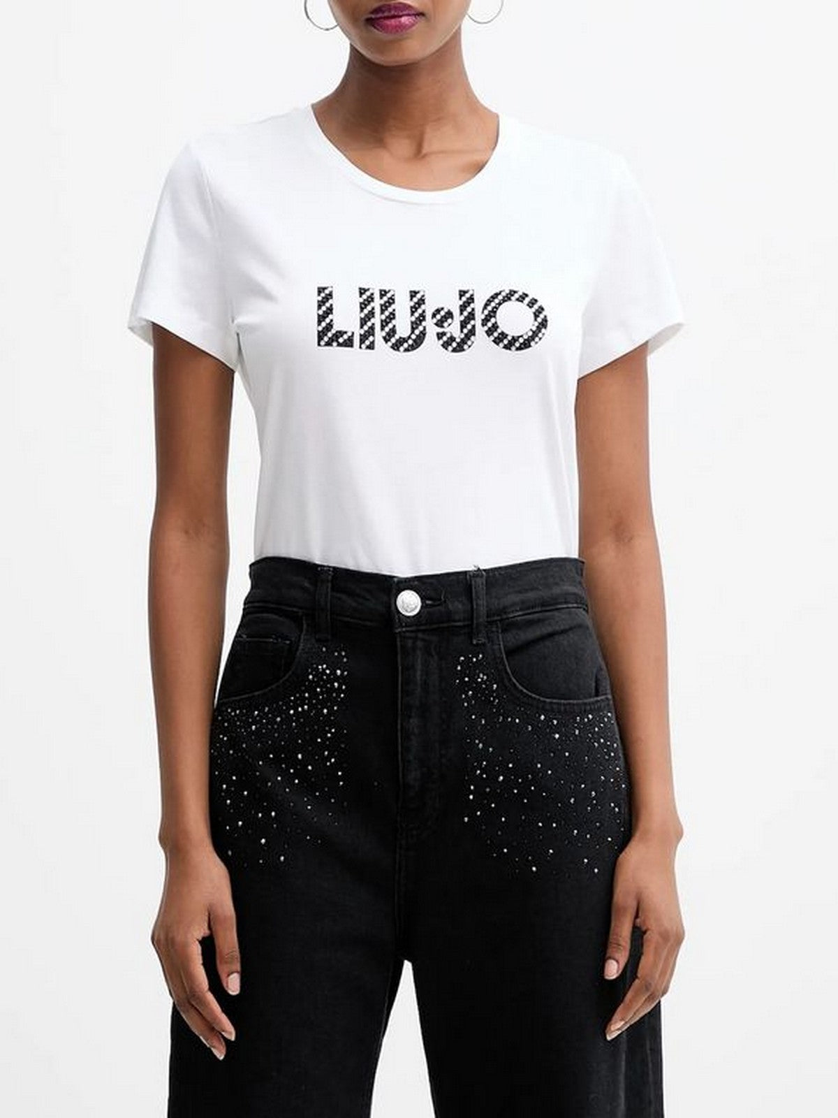 LIU JO BLUE DENIM T-shirt Donna UF5266JS904 M9794 Bco LiuJo diagon.cry