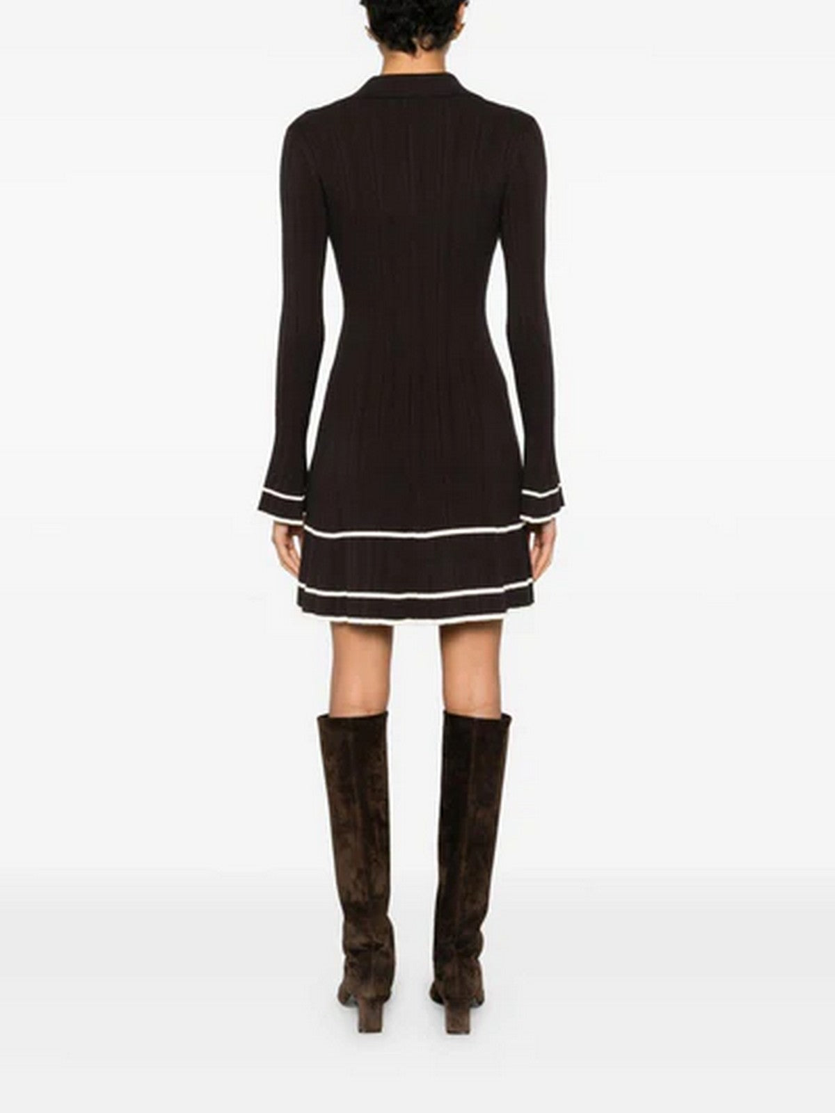 TWINSET Abito Donna VISCOSE STRETCH RIBS DETAILS 252TT3230 12996 BIC.BLACK CHOCOLATE/NEVE gioboutiqueweb