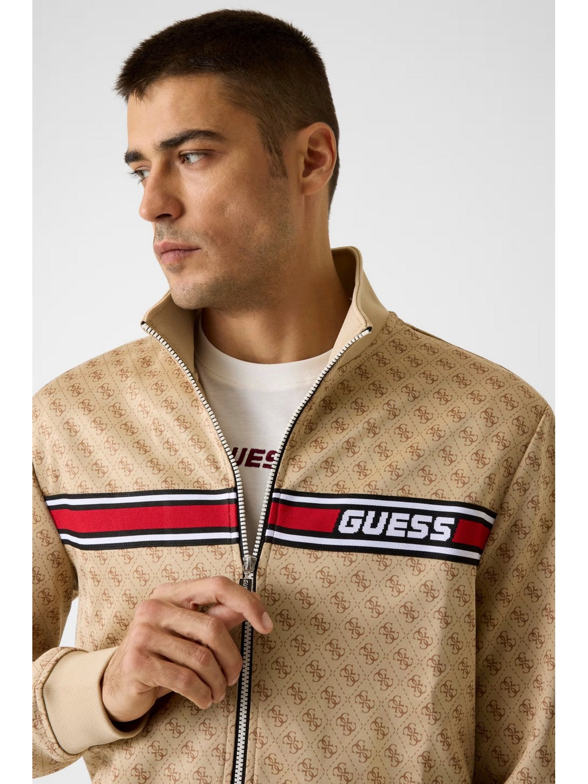 GUESS SPORT Felpa Uomo KORBIN FULL ZIP TRACKSUIT Z2BQ06 K7122 P13W 4G AOP BEIGE BLANCO gioboutiqueweb