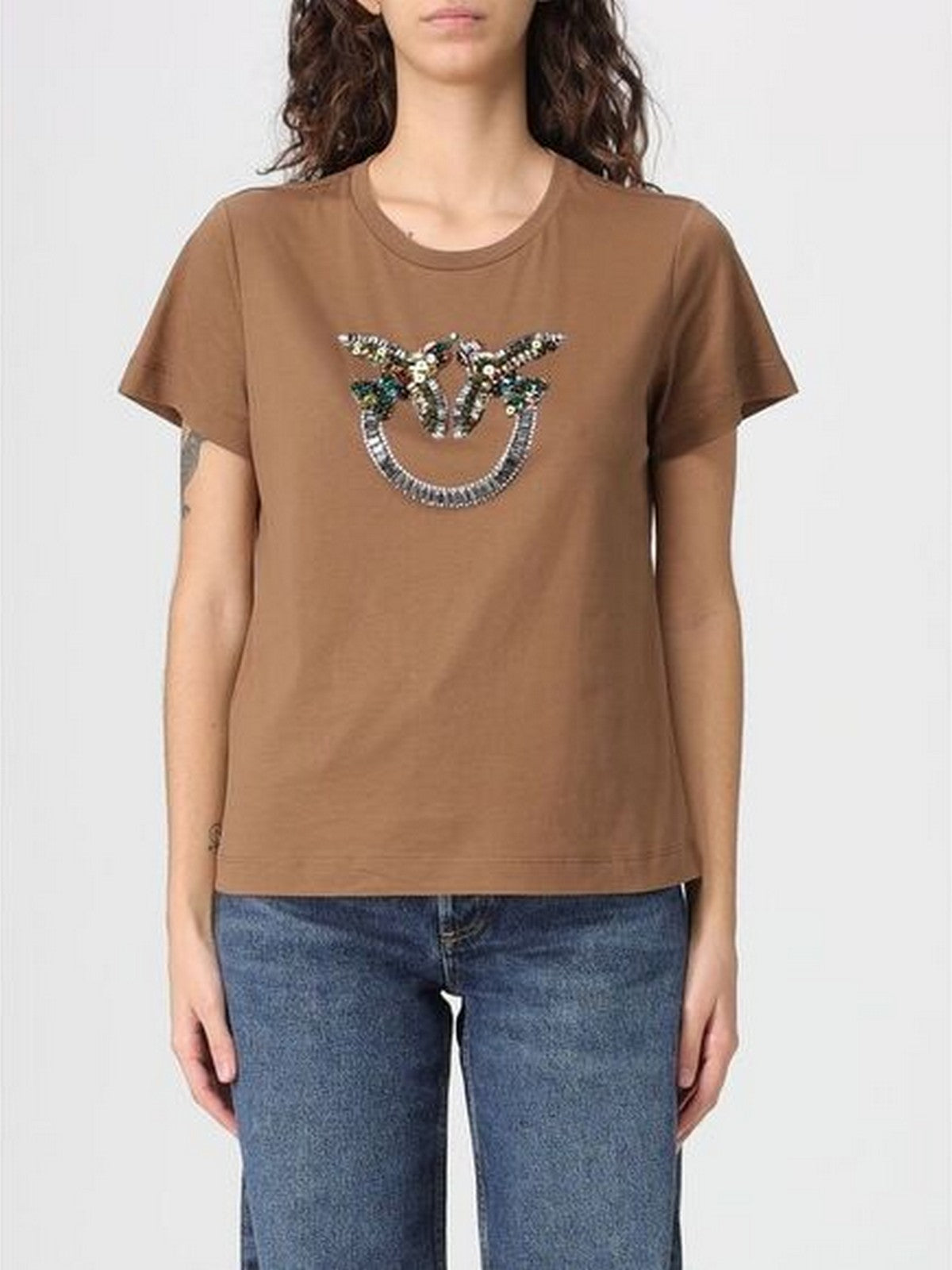 PINKO T-shirt Donna QUENTIN T-SHIRT 100535-A33F L78 MARRONE TERRA X PIANTE gioboutiqueweb