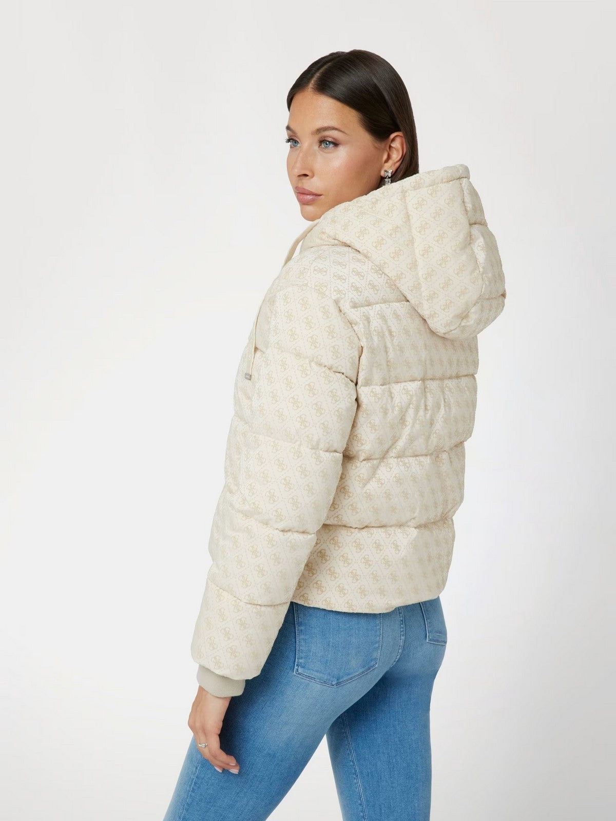 GUESS Piumino Donna DAISY PUFFER LOGO FLOCK W4BL36 WGJZ0 FN1E Bianco gioboutiqueweb