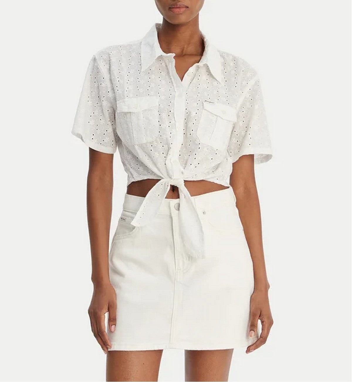 GUESS Camicia Donna GJ CROPPED FRONT TIE TOP W6GHA3 WO331 G011 PURE WHITE gioboutiqueweb