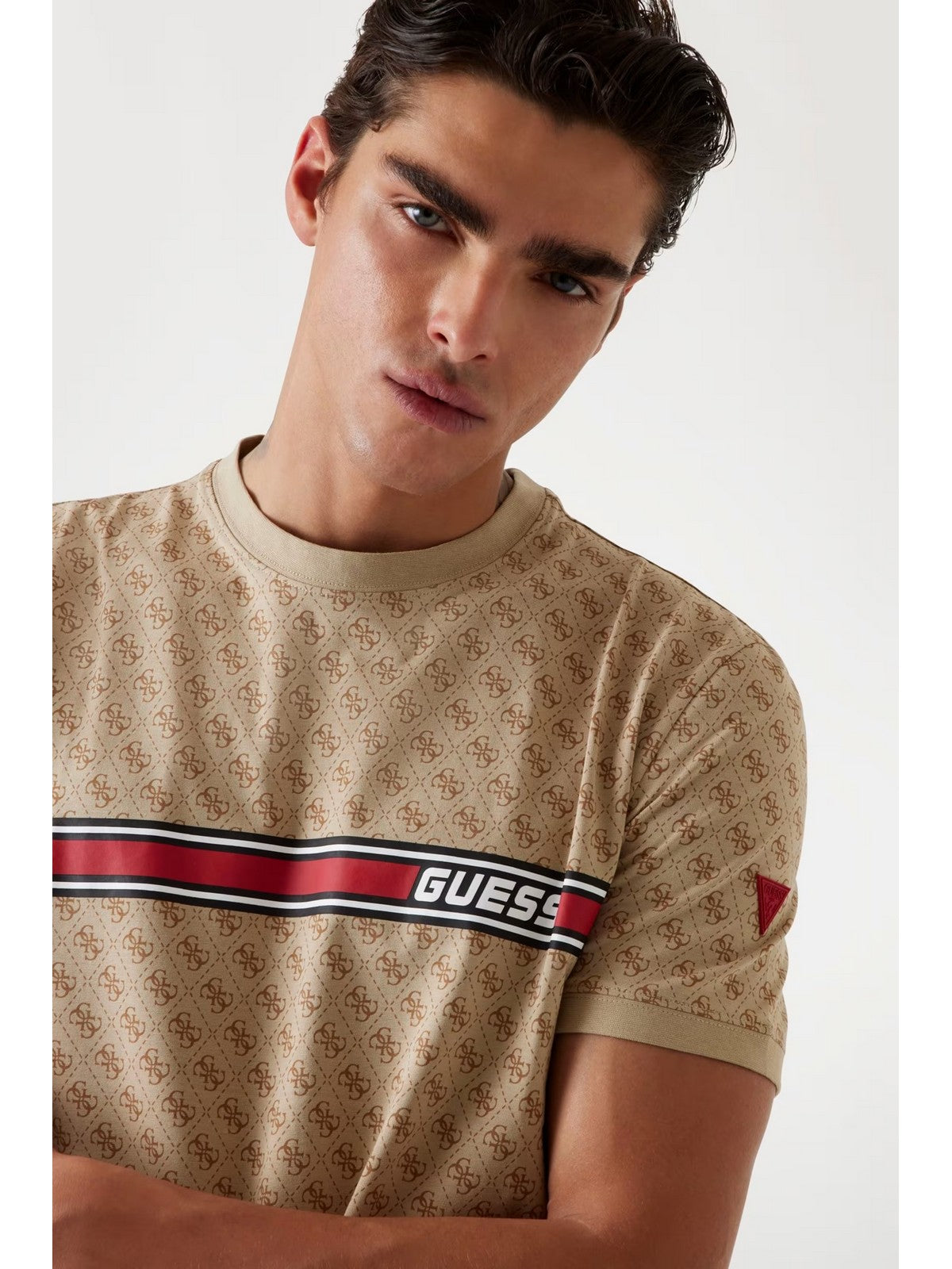GUESS SPORT T-shirt Uomo JAMEY T-SHIRT Z2BI09 J1314 P13W 4G AOP BEIGE BLANCO