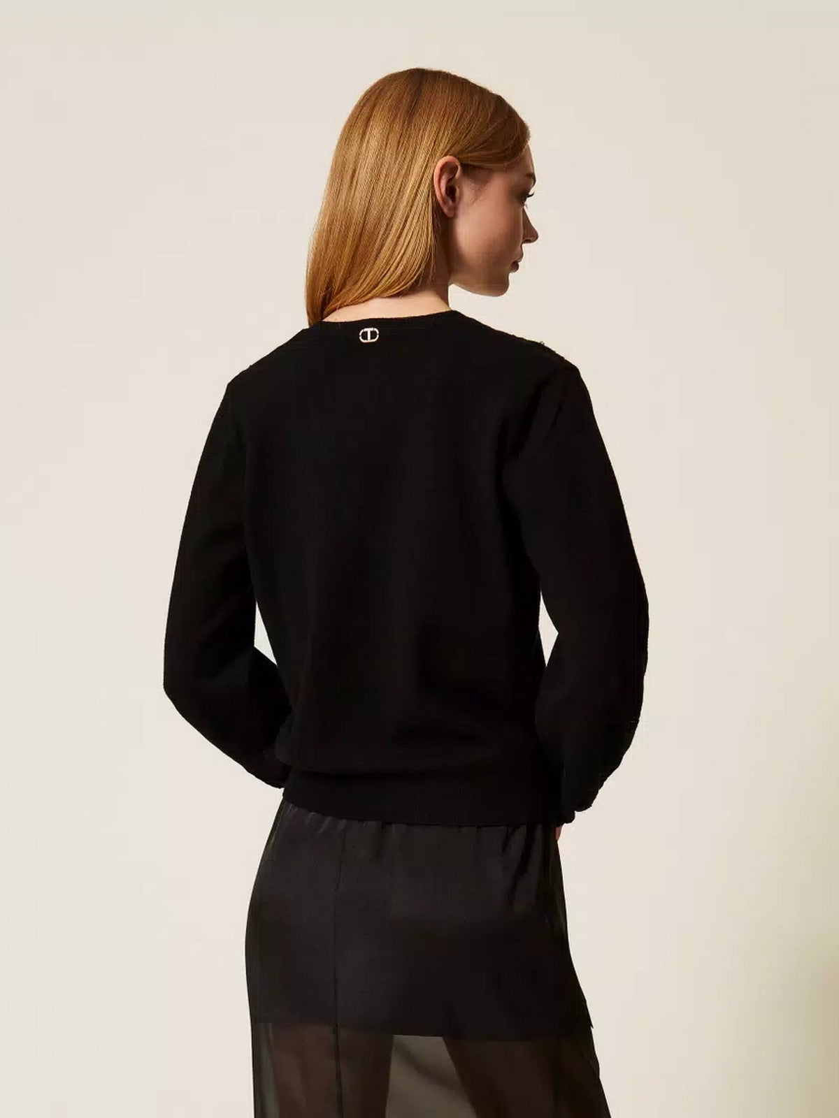 TWINSET Maglione Donna MIX VISCOSE & MESH EMBROIDERED INTARSIA 252TT3440 00006 Nero gioboutiqueweb