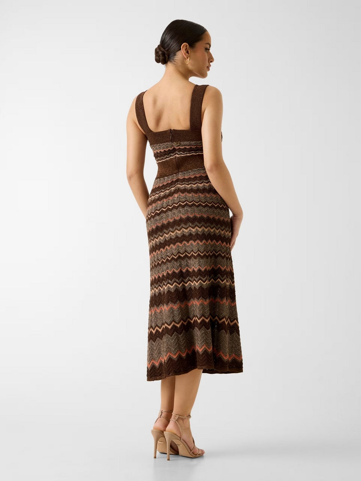 MARCIANO Abito Donna SUKI SL SQUARED NECK SWTR DRES G6GK42 Z0640 FMDZ BROWN/GOLD MULTI gioboutiqueweb