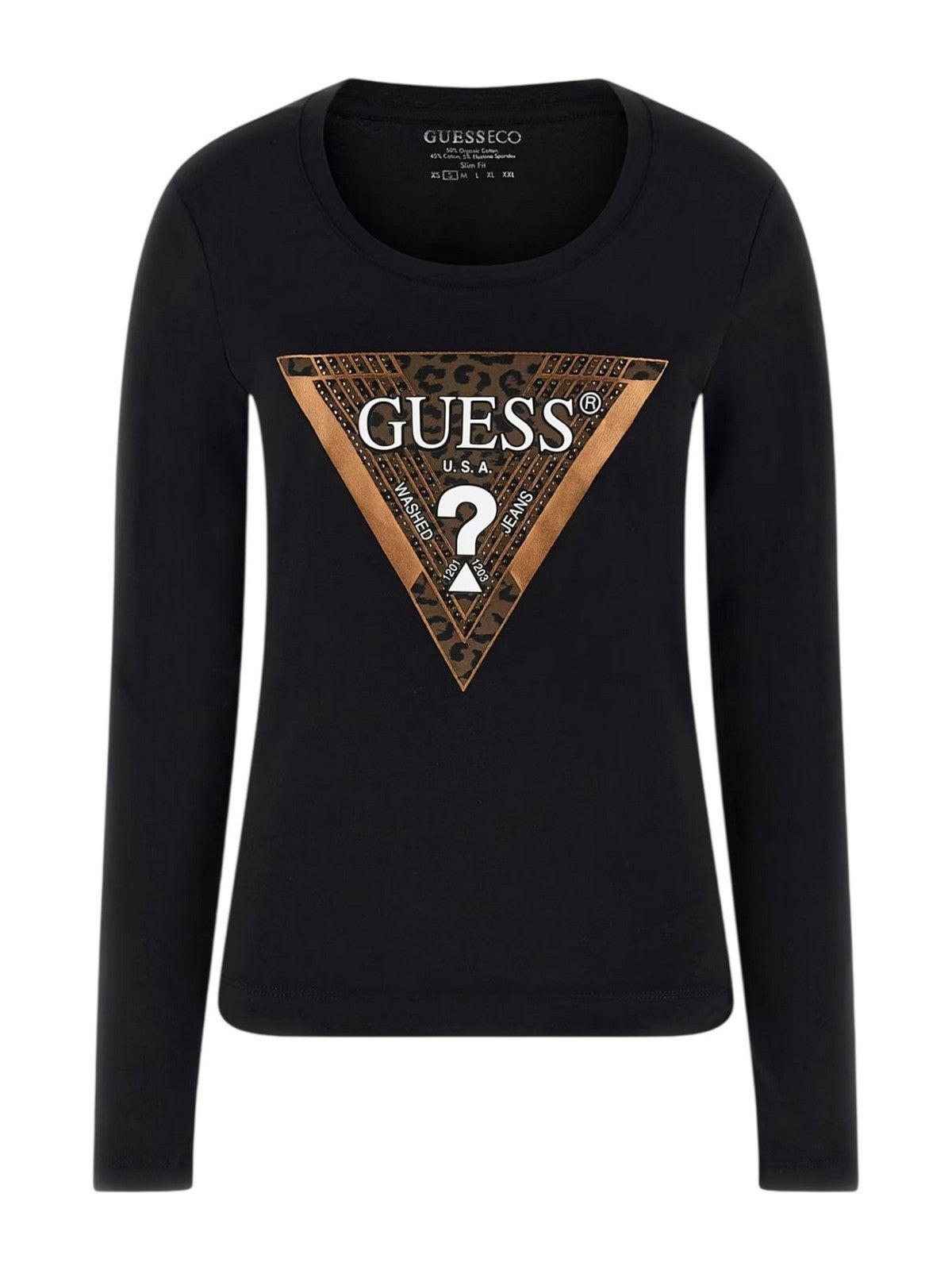 GUESS T-shirt Donna LS CN LEO TRIANGLE TEE W5BI75 J1314 JBLK Jet Black A996 gioboutiqueweb