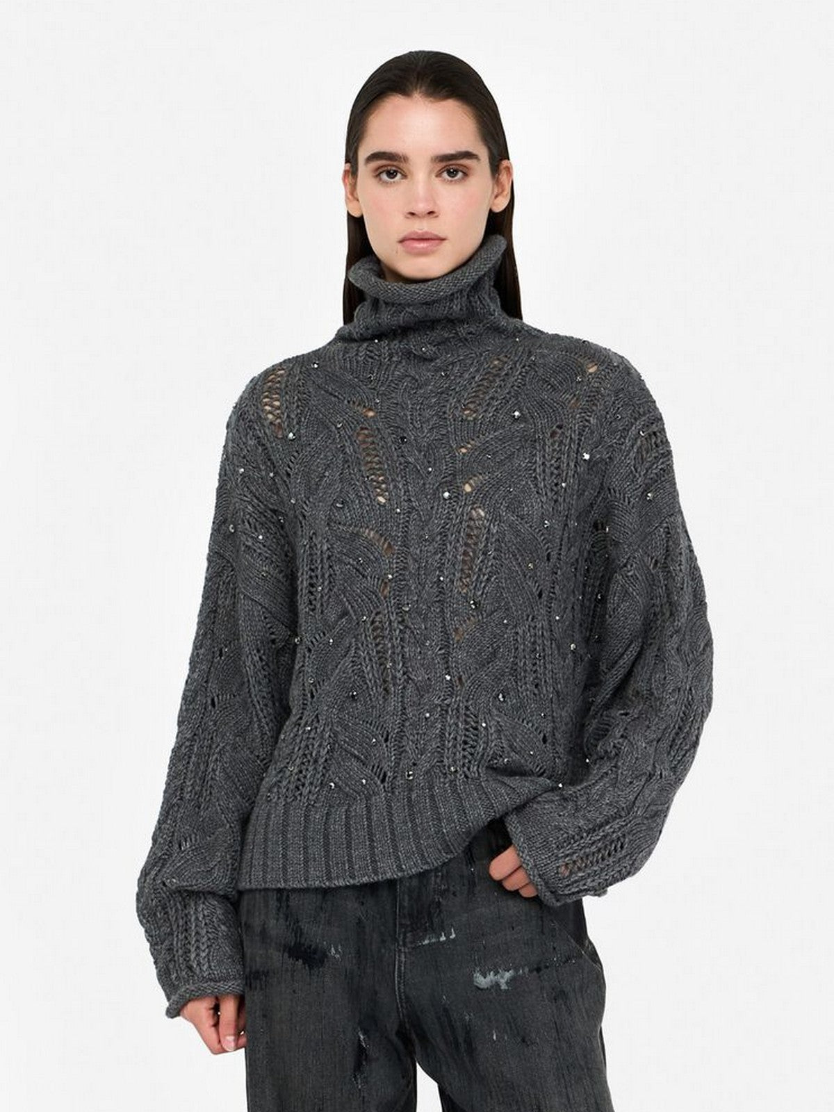 LIU JO WHITE Maglione dolcevita Donna MF5451MA37R 02050 GRIGIO MD.MELANGE