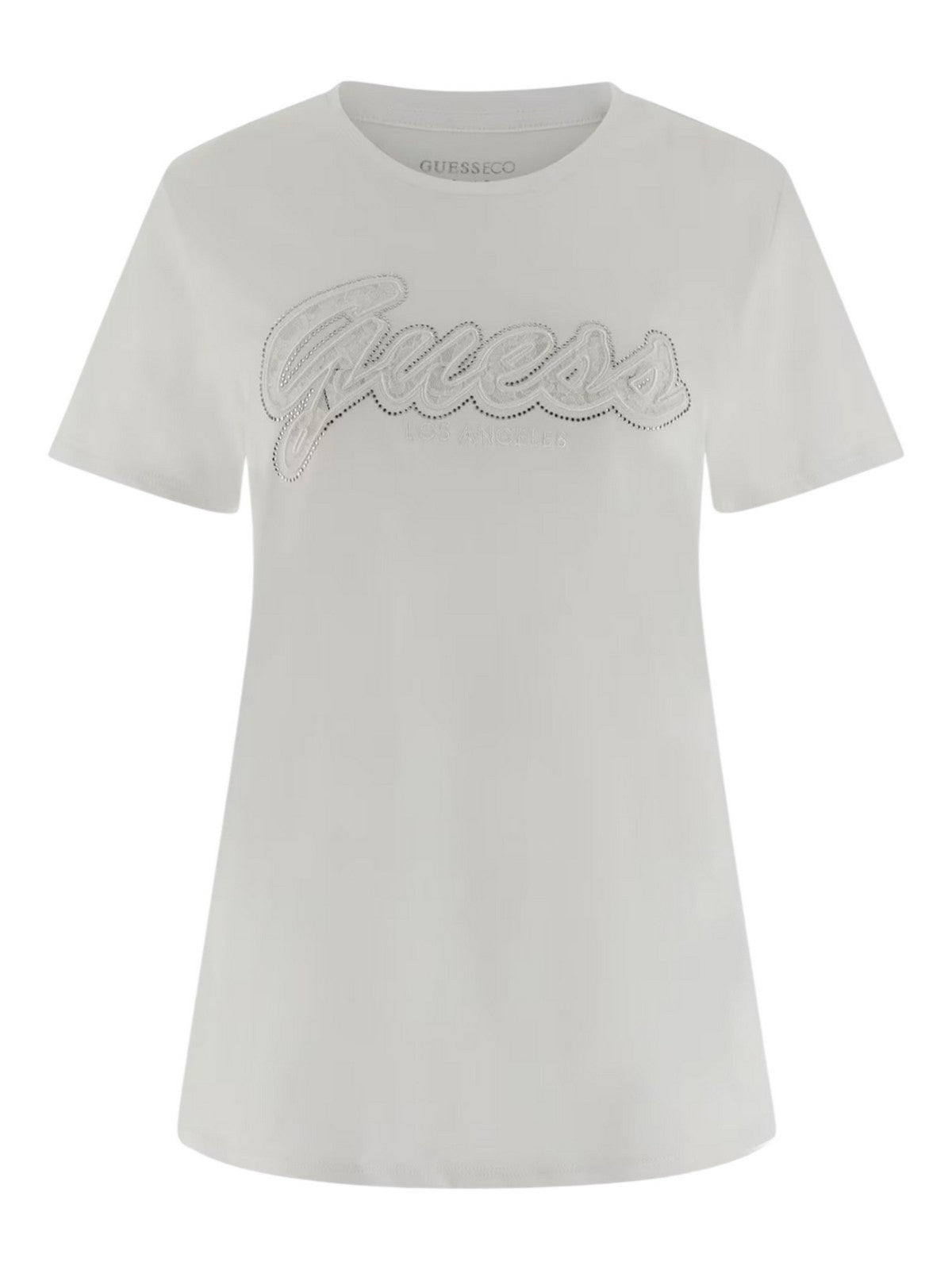 GUESS T-shirt Donna SS SCRIPT LACE LOGO EASY TEE W5RI08 K9RM1 G011 Bianco gioboutiqueweb