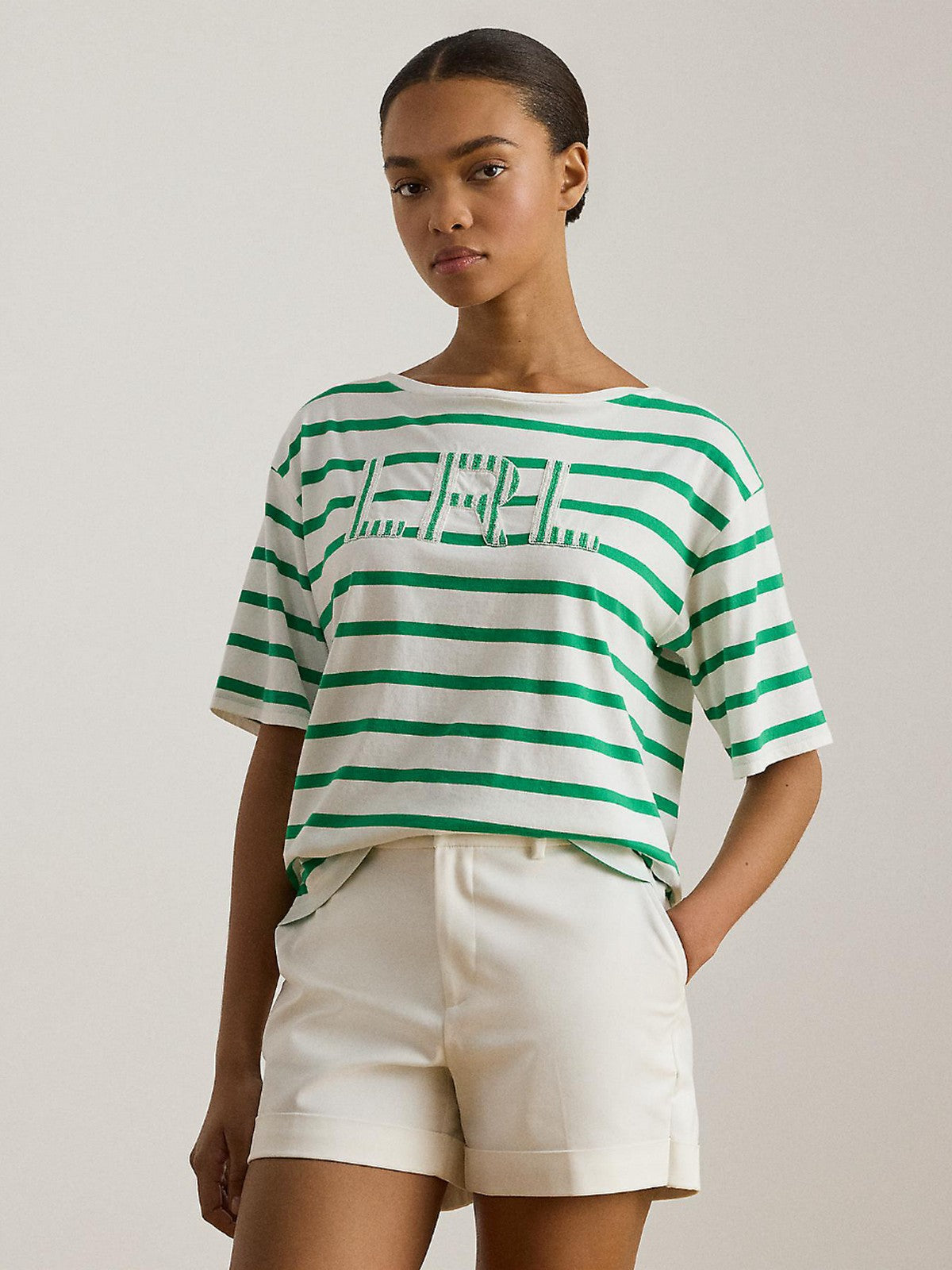 LAUREN RALPH LAUREN T-shirt Donna VAUDEN-SHORT SLEEVE-T-SHIRT 200P03752 001 WHITE/STEM