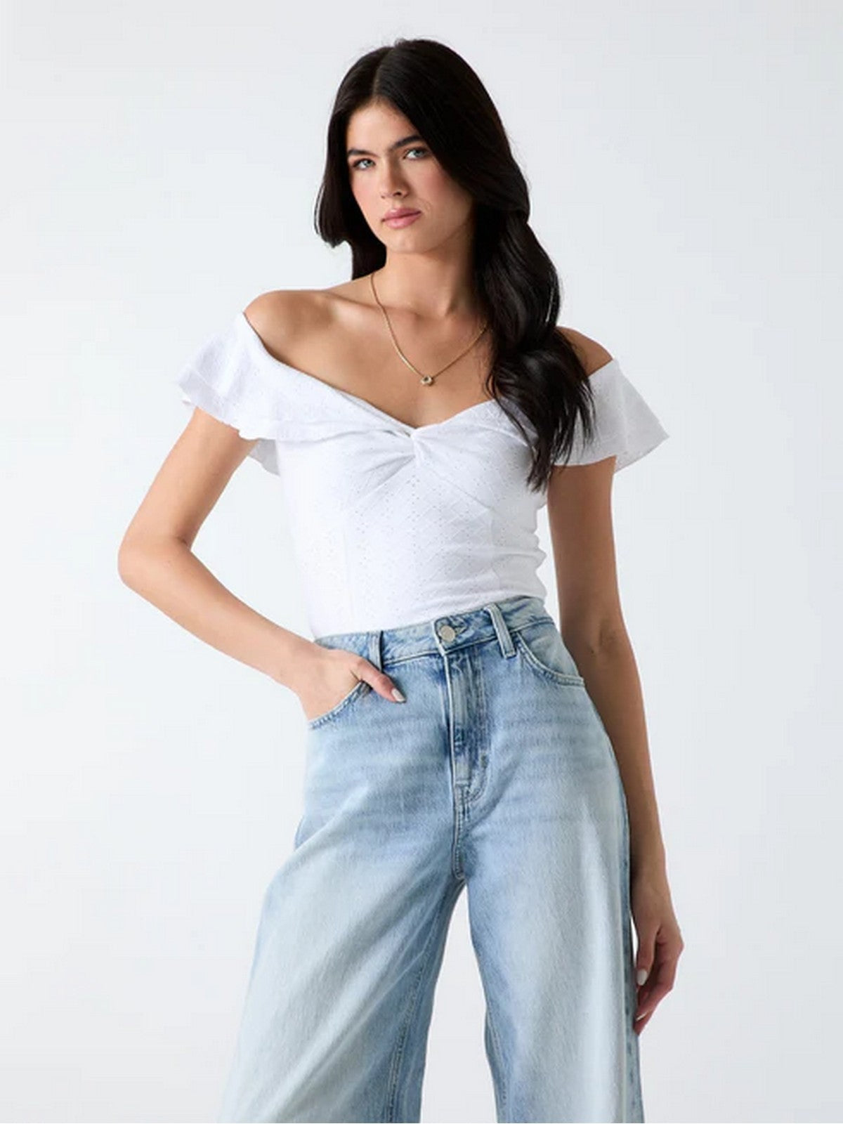GUESS Top Donna OFF SHOULDER TEODOLINDA TOP W6GP23 K3106 G011 PURE WHITE