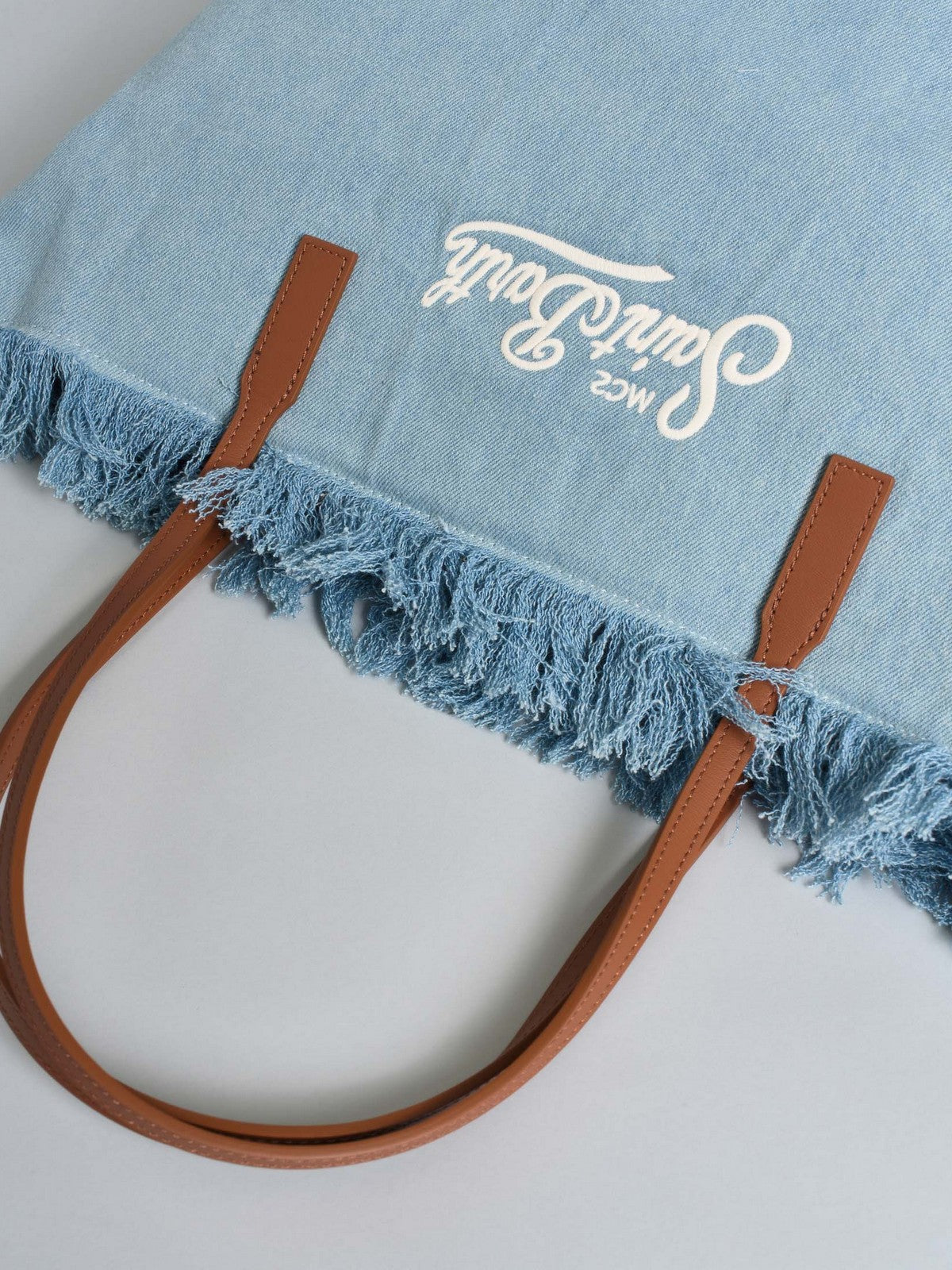 MC2 SAINT BARTH Borsa Donna CITY BAG MID FRINGE 01759L DENIM LIGHT EMB