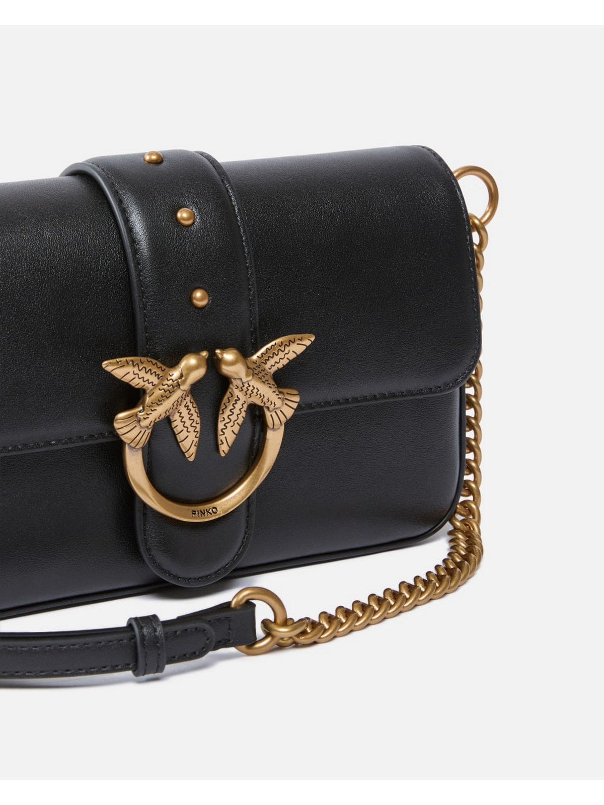 PINKO Borsa Donna LOVE ONE MINI SLOUCHY FL 104340-A0QO Z99Q NERO-ANTIQUE GOLD gioboutiqueweb