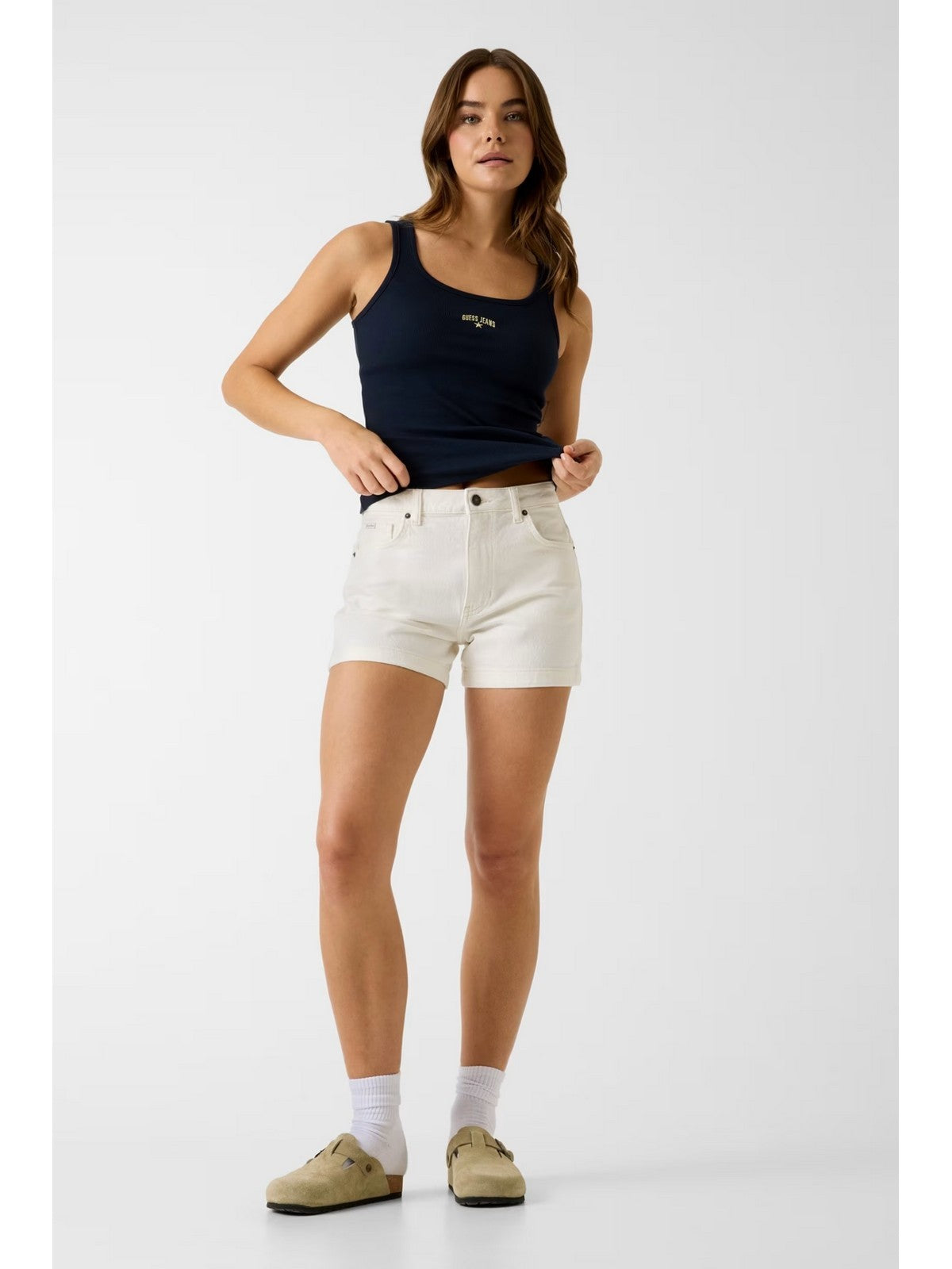 GUESS Pantaloncino Donna GJ HIGHWAIST MOM SHORT W5GD0S D5M62 GJWI GJ NATURAL WHITE gioboutiqueweb