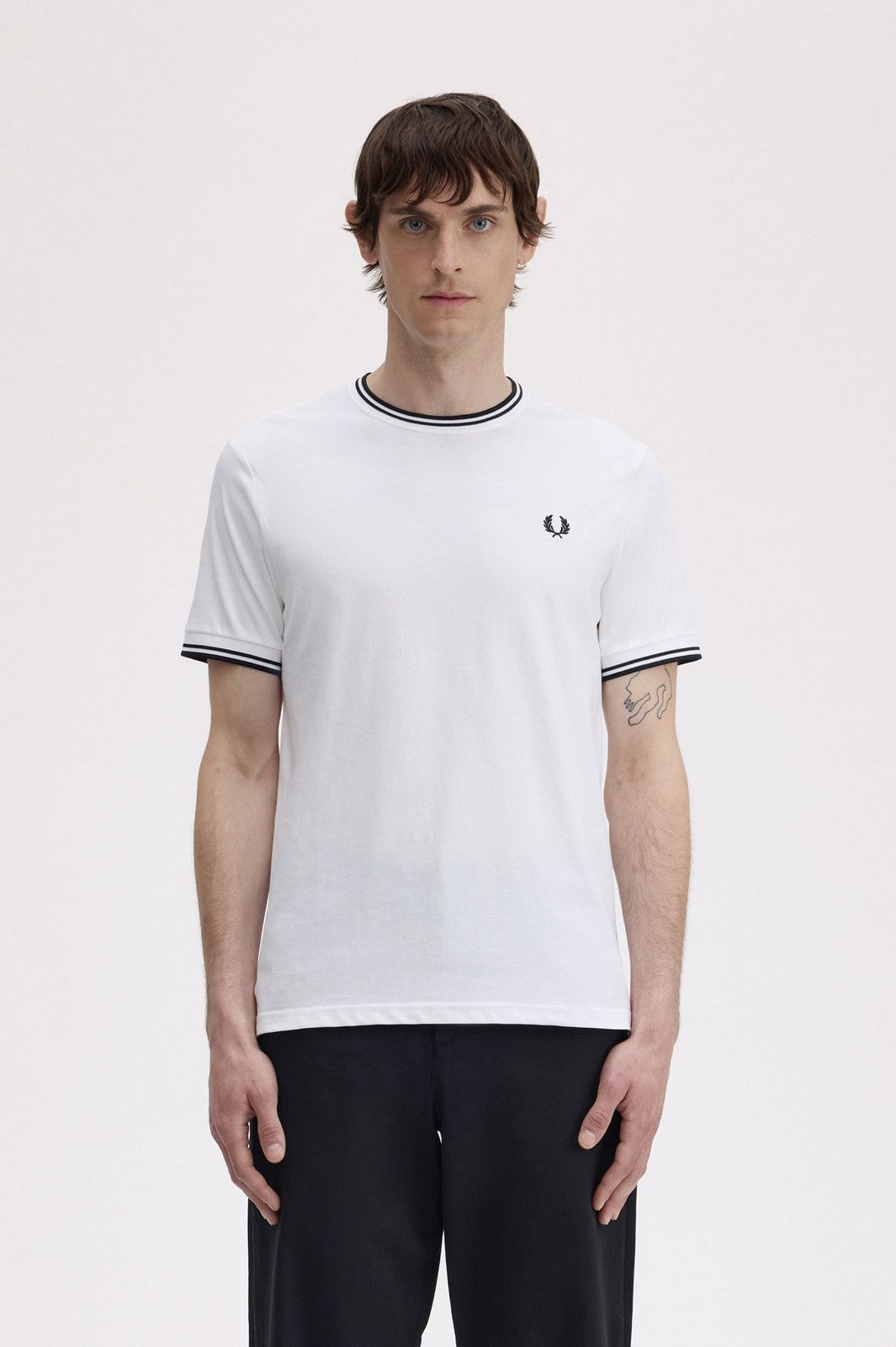 FRED PERRY T-shirt Uomo FP TWIN TIPPED T-SHIRT FP-M1588V 100 WHITE
