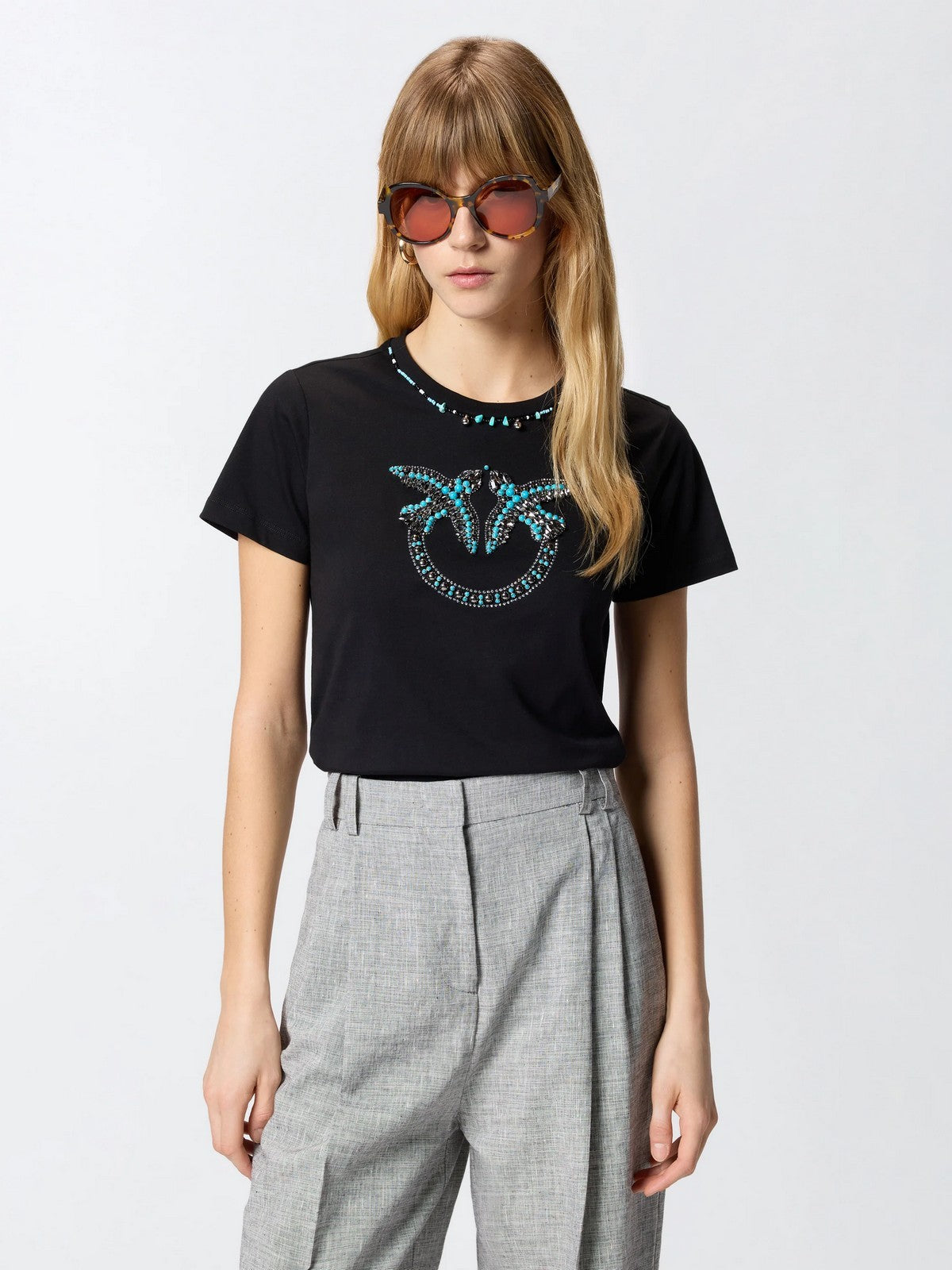 PINKO T-shirt Donna FIDENZA T-SHIRT 107094-A3C7 ZE2 NERO/AZZURRO gioboutiqueweb