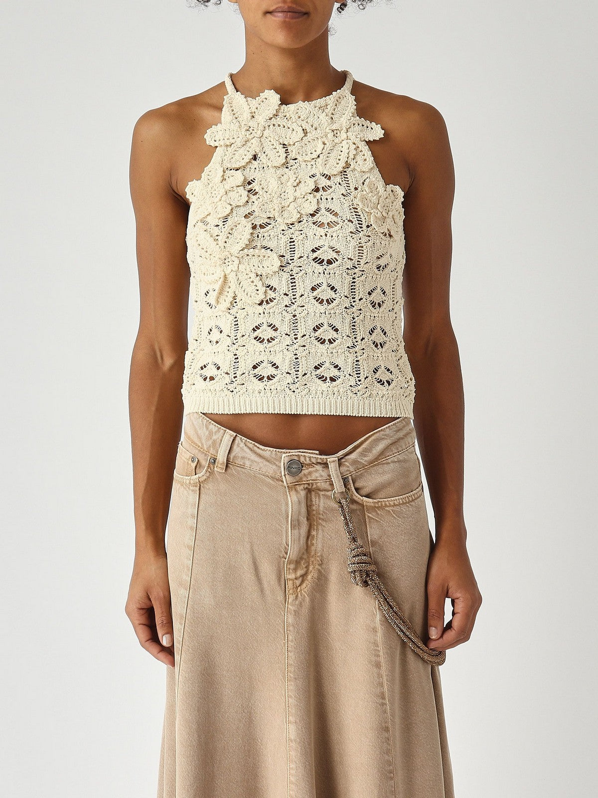 PINKO Top Donna NYMPHAEA TOP CROCHET SEWON FLO 106863-A3B8 C10 GIALLO ALABASTRO gioboutiqueweb
