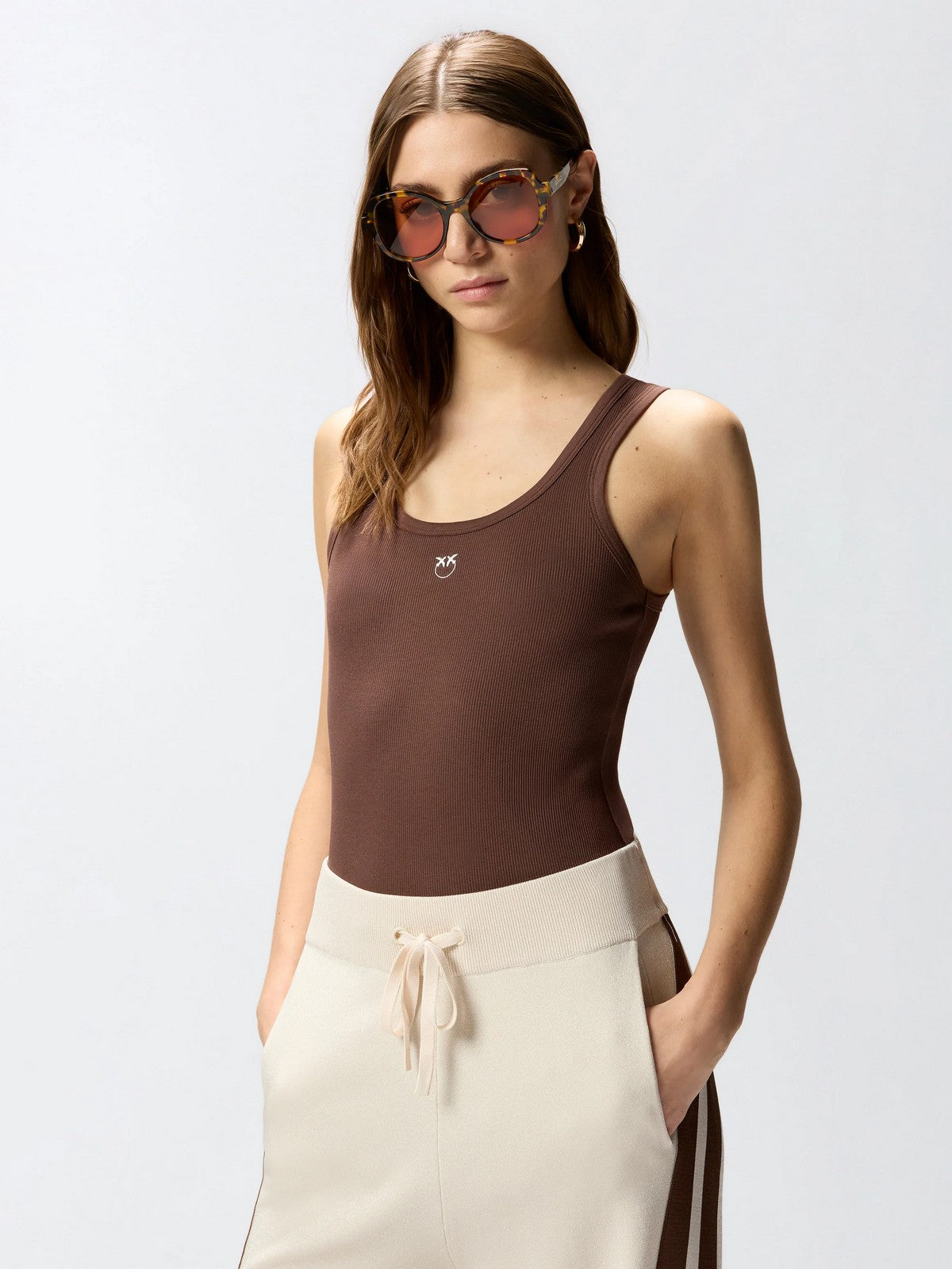 PINKO Canotta Donna CALCOLATORE CANOTTIERA 100807-A338 L78 MARRONE TERRA X PIANTE gioboutiqueweb